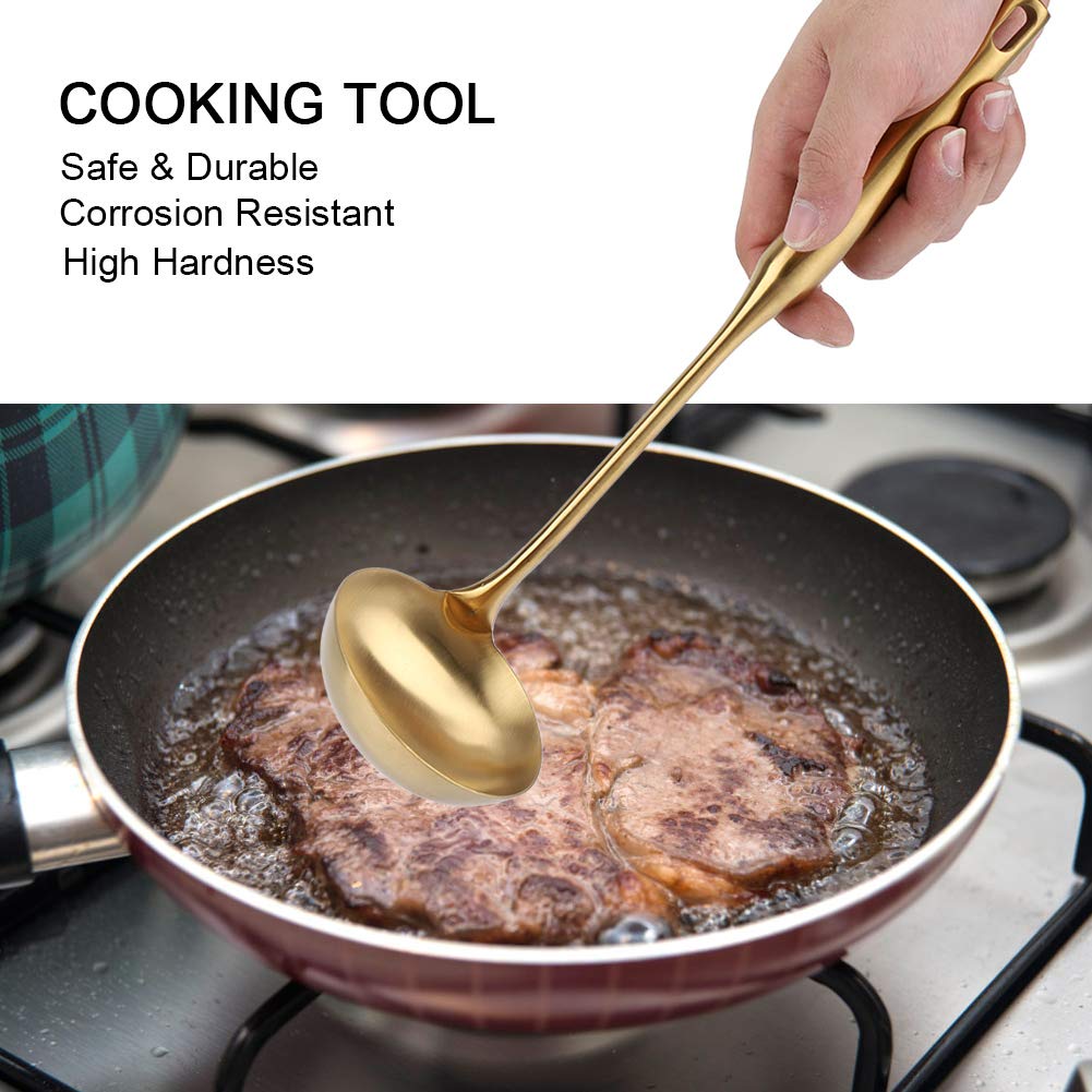 Gold Ladle, Stainless Steel Ladle Spoon, Big Soup Ladle Kitchen Spatula Turner Cooking Tool Serving For Soup Chili Gravy Salad D