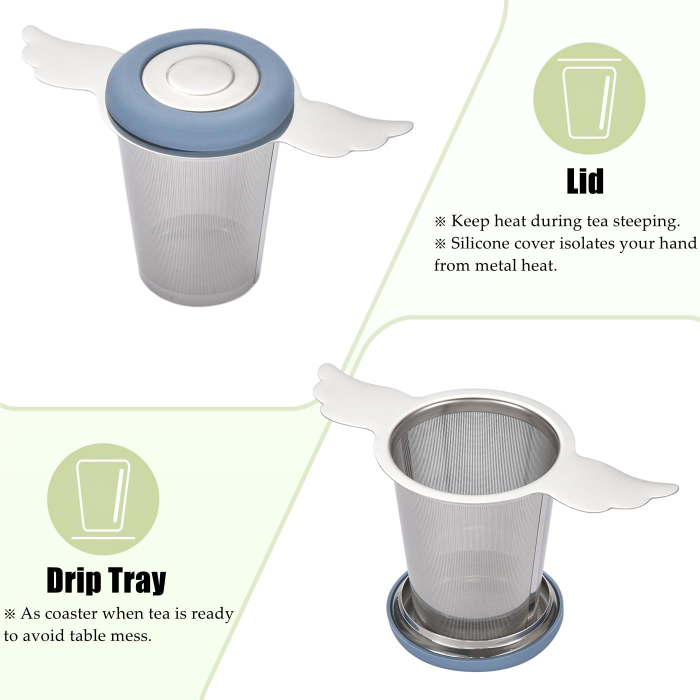 2Pcs Extra Fine Mesh Tea Infuser Strainer Basket With Lid/Drip Tray For Loose Leaf Tea Rooibos, 18/8 Stainless Steel Tea Steeper