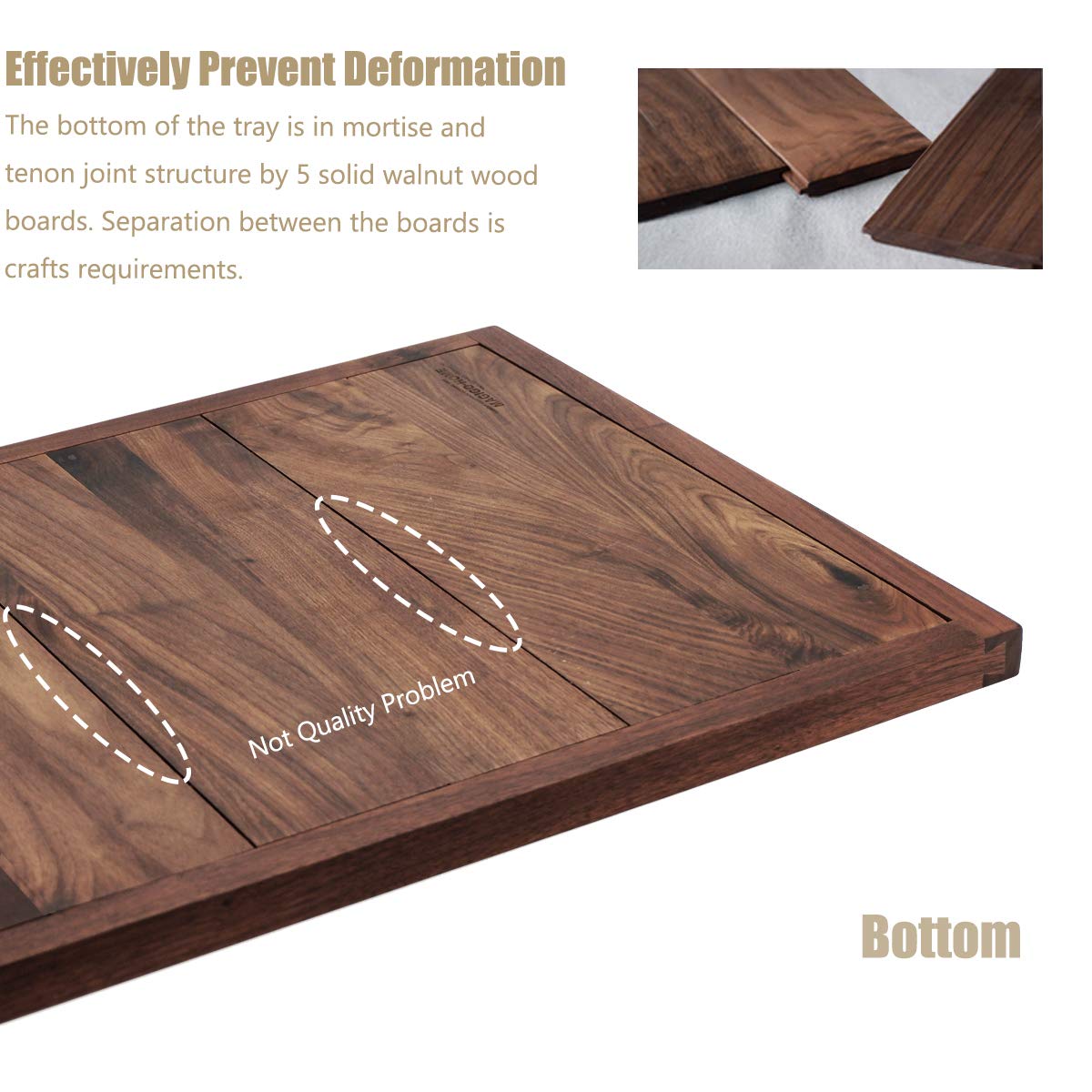 Magigo 40 X 20 Inches Extra Large Extra Long Rectangle Black Walnut Wood Ottoman Tray, Serve Tea, Coffee Classic Wooden Decorati