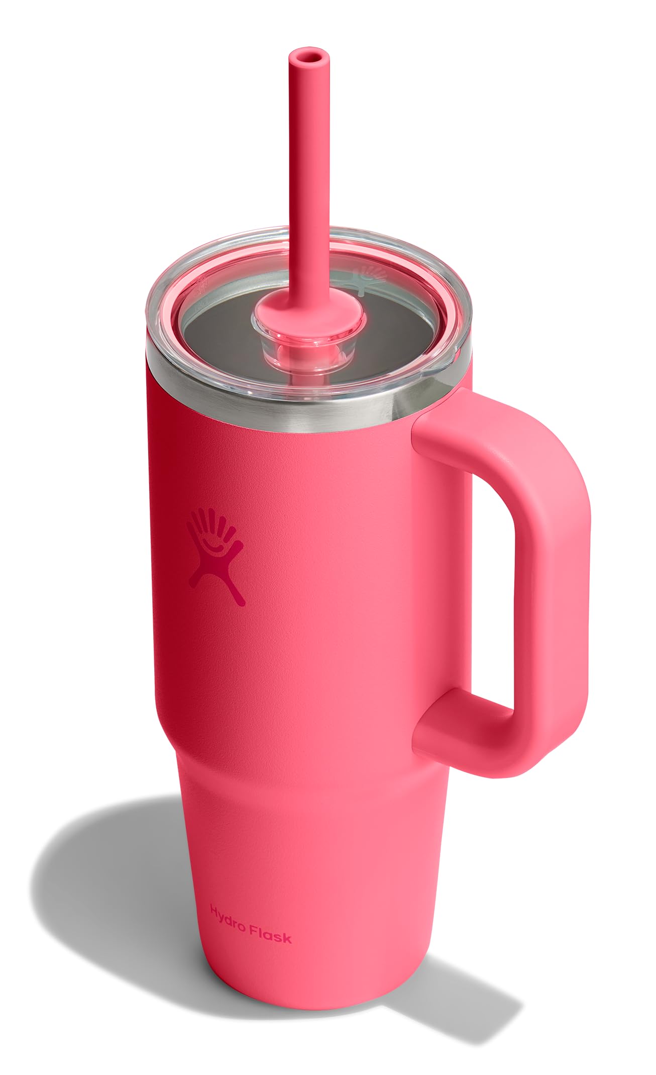 Hydro Flask 24 Oz Travel Tumbler with Handle, Clear Lid and Straw - Insulated Stainless Steel in 24 Oz Popstar Pink