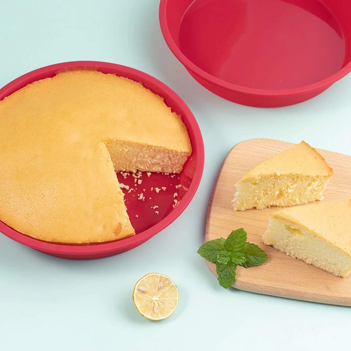 Round Cake Pans Silicone Molds For Baking, Red, Set Of 3, Bakeware Pan For Layer Cakes, Cheese Cakes, Bread, Chiffon And Rainbow