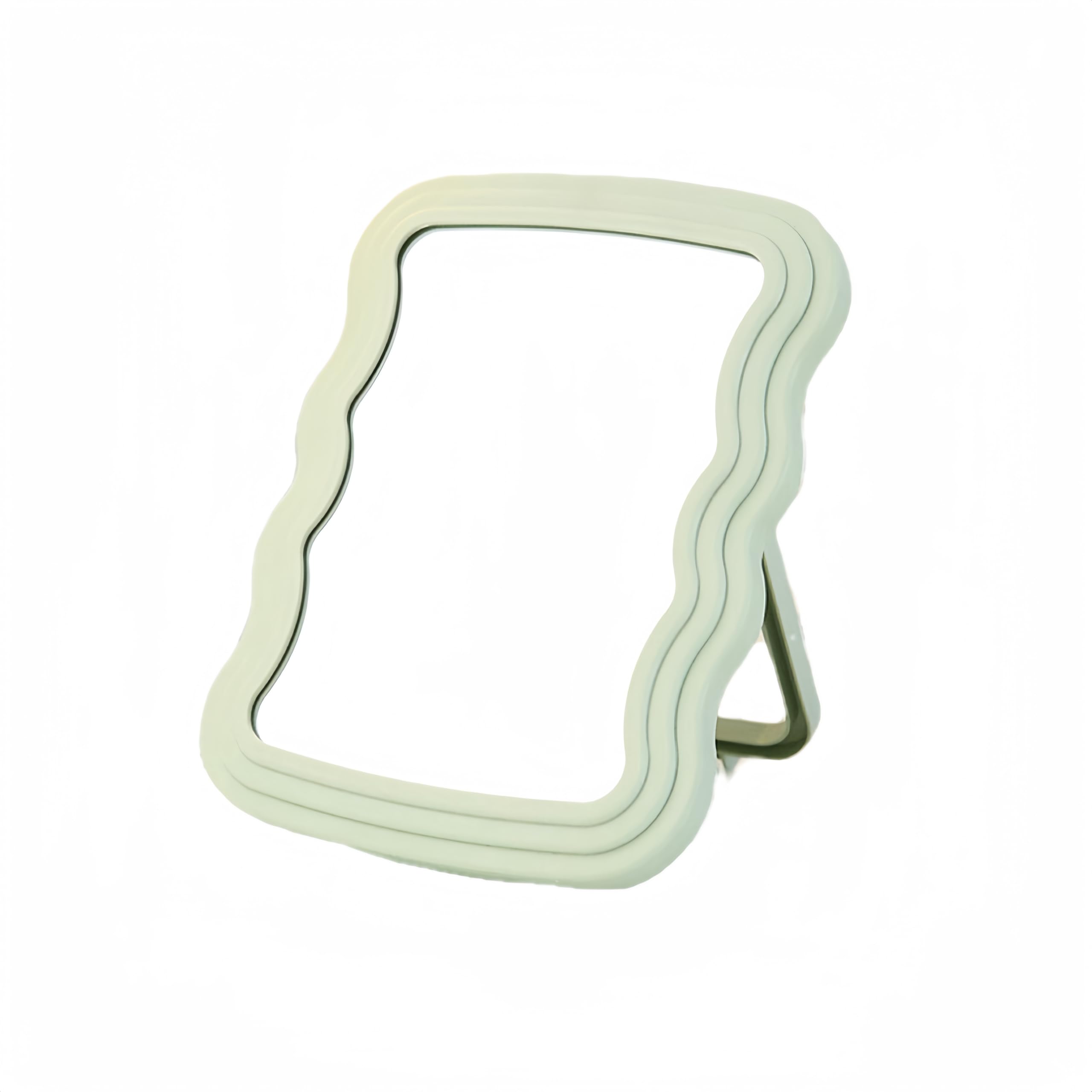 Kzhuim Green Wave Foldable Makeup Mirror - Minimalist Desktop Vanity Mirror, Eco-Chic Decor For Bathroom, Bedroom, Office (7.8X5