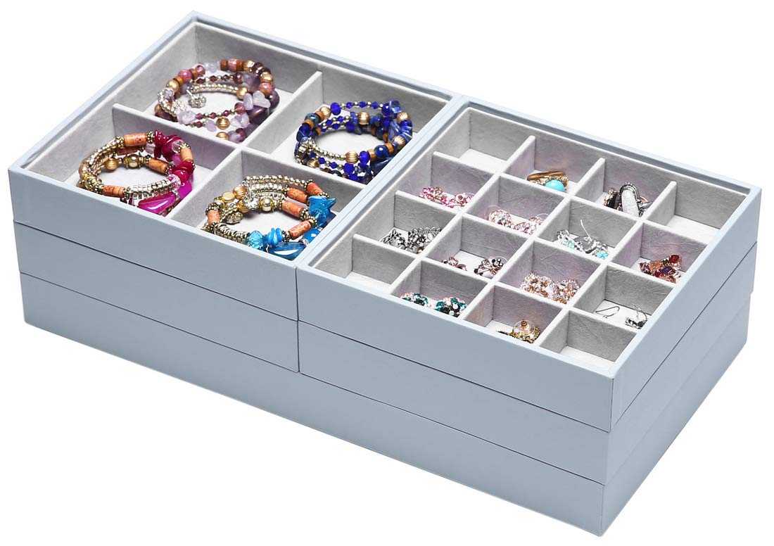 ORIGIA Magic Stackable Jewelry Trays Closet Dresser Drawer Organizer for Accessories  Gadgets & Cosmetics  Storage Display Showcase Holder Box  Set of 5