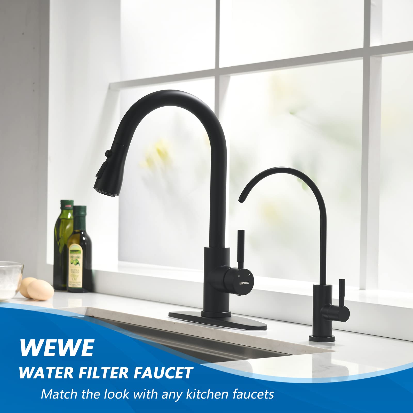 WEWE Reverse Osmosis Faucet, Matte Black Stainless Steel, 10.3'' Tall, Model A1003-07-07MB, Non Air Gap for Kitchen Sink