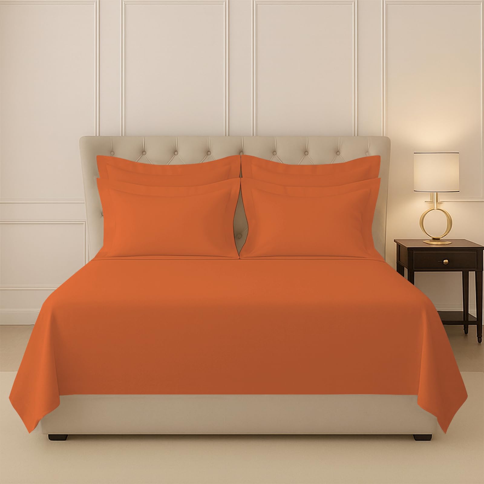 Pizuna 100% Cotton Bedsheet Super King Size Burnt Orange, 400 Thread Count Long Staple Combed Cotton Flat Bedsheets 108X108 Inch