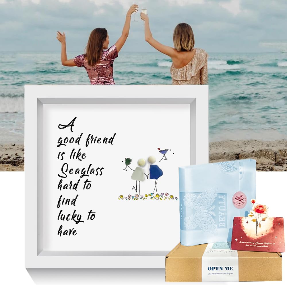 UQRUI Sea Glass Art Friendship Kit- Good Friend is Lucky to Have, Like Seaglass, Handmade Sea Glass Wall Art Decor?Sea Glass Art