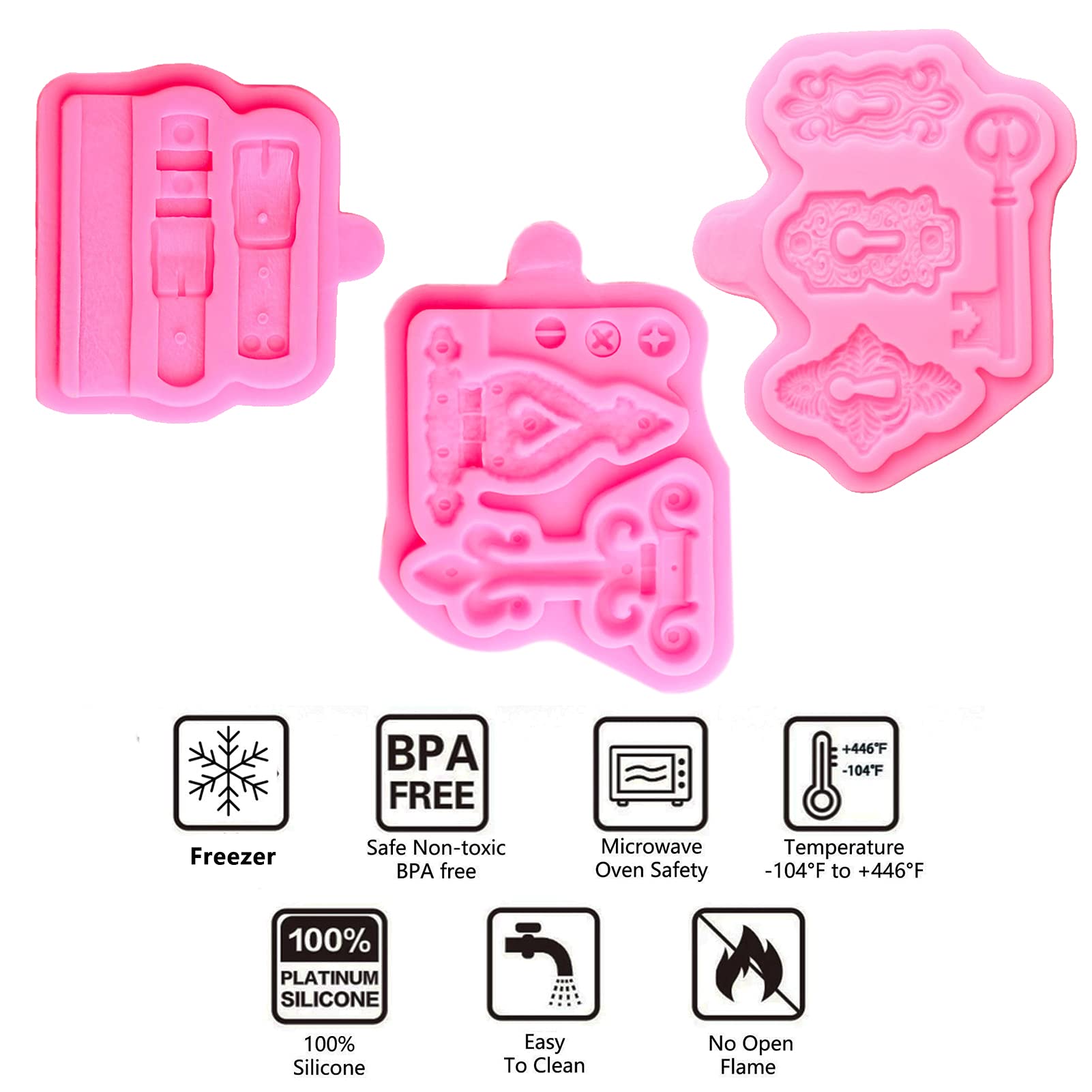 Lock Key Fondant Mold Silicone, 3 Pack Belt Clay Screws, Straps Mold For Chocolate, Cake Decorating, Cupcakes Sugarcraft Pastry