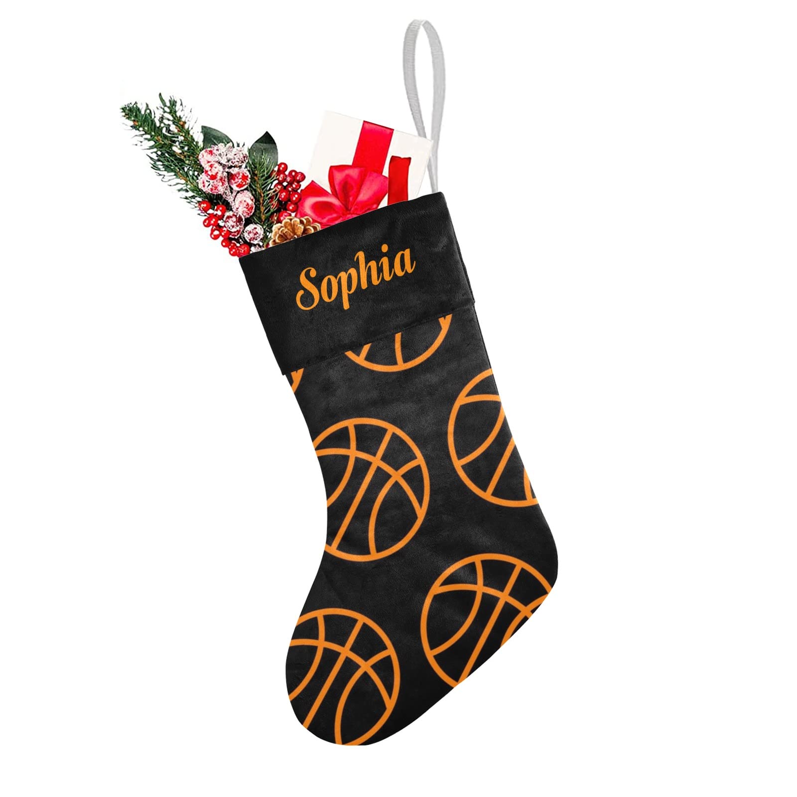 Cool Sports Basketball Christmas Stocking with Name Custom Xmas Stockings for Family Wedding Party Decor 17.52 x 7.87 Inch