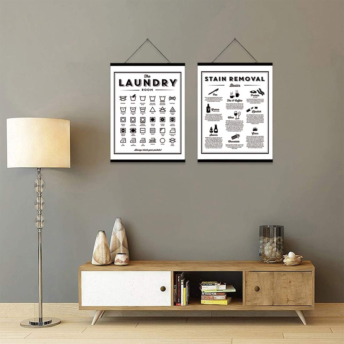 Ecyanlv Symbols And Stain Removal Laundry Sign Canvas Art Posters Prints Black White Painting Laundry Room Wall Decor Housewarmi