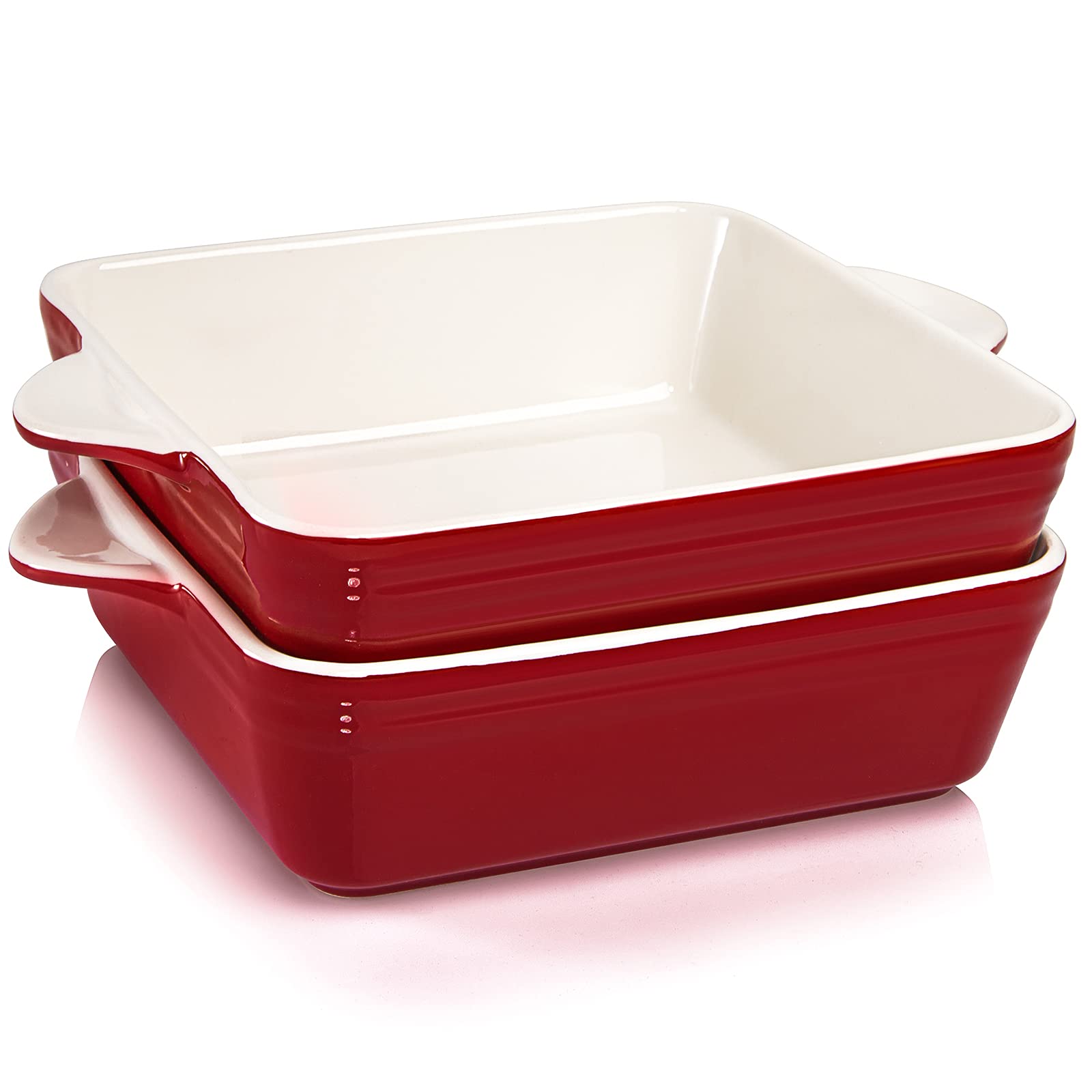 AVLA 2 Pack Porcelain Baking Dish, Square 8.7 Inch Brownie Dish Lasagna Pan Roasted Meat Bakeware Set for Kitchen, 75 OZ Cassero