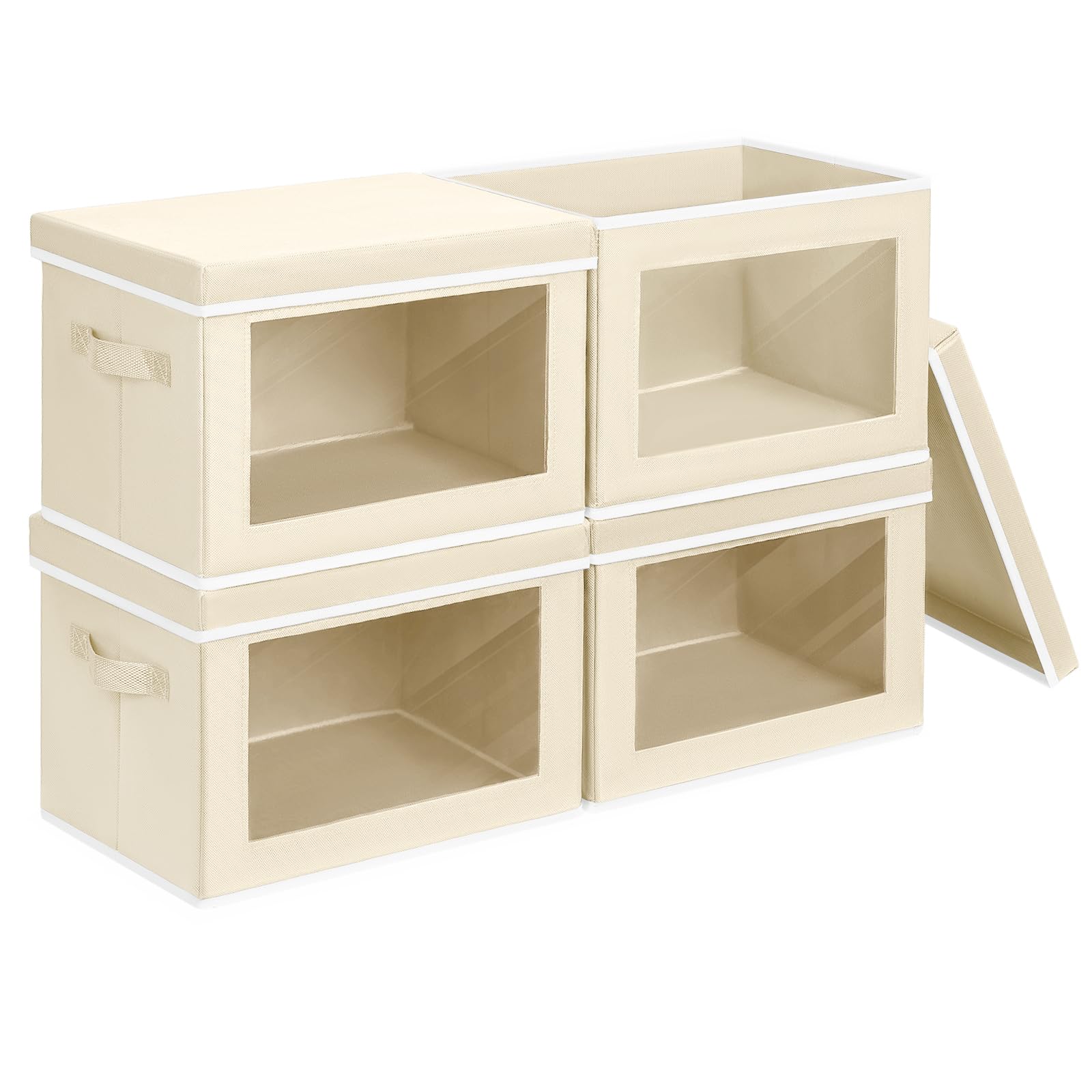 Homsorout Fabric Storage Bins with Lid, Medium 4 Pack, Beige, Stackabl ...