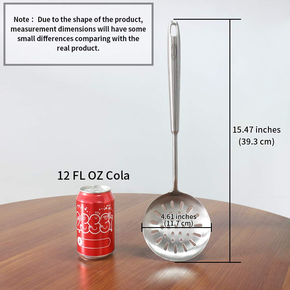 Newness Slotted Spoon  [Rustproof  Heat Resistance  Integral Forming] Durable 304 Stainless Steel Skimmer Spoon with Vacuum Ergonomic Round Handle  Cooking Strainer Spoon for Kitchen  15.47 Inches