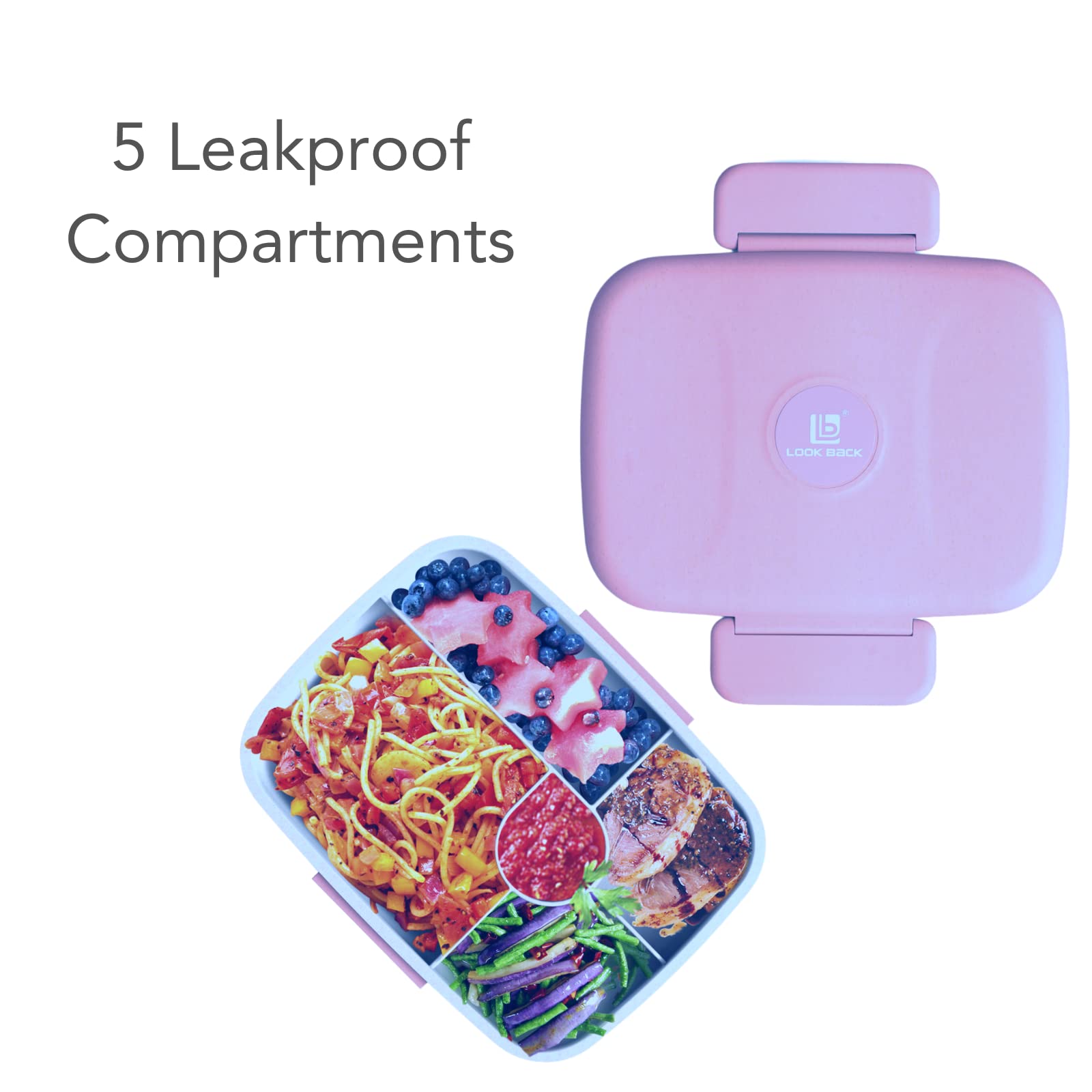 Fenrici Bento Box For Girls & Teens, Made With Plastic-Free Wheat Straw, Utensils Included, 5 Leakproof Compartments, Compatible