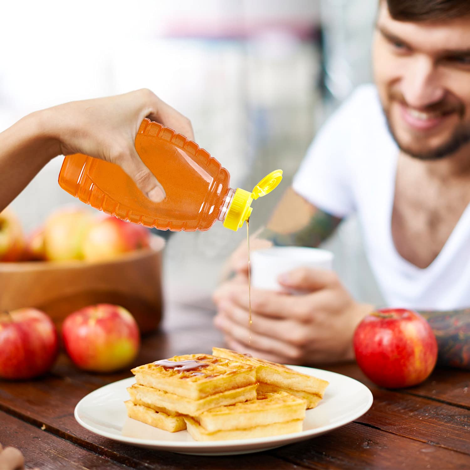 Rocutus Honey Jar Honey Bottles,6 Pack 15Oz Plastic Honey Jar Empty Squeeze Honey Bottle Container Squeeze Honey Bottle With Lea