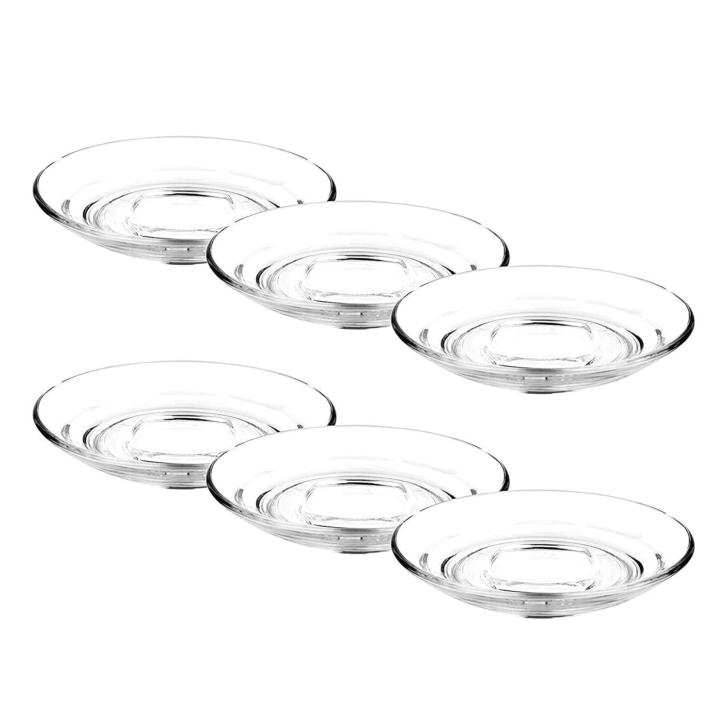 Moozico Clear Glass Saucer Set Of 6 Only Saucers Without Cup For Serving Tea Coffee Snacks
