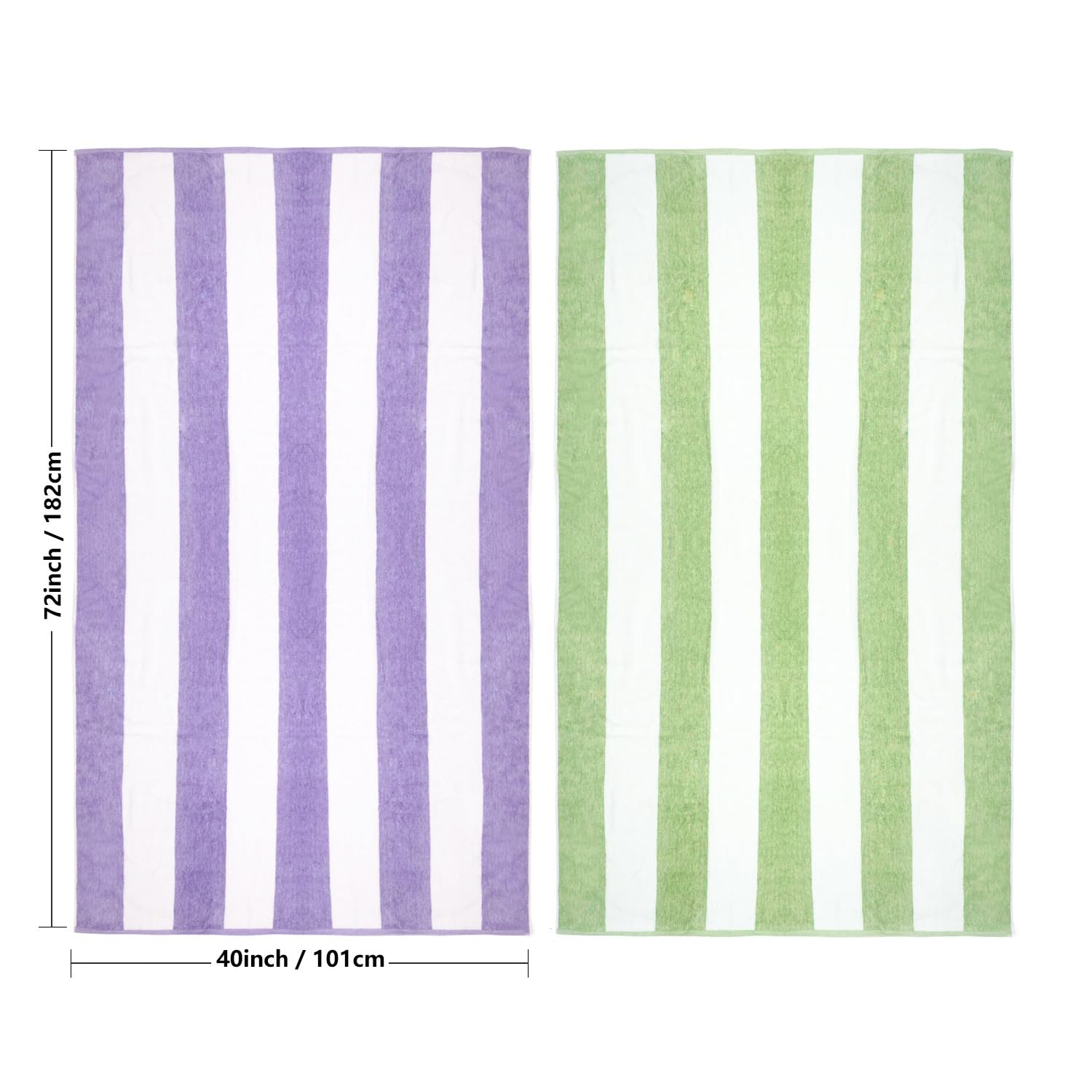 Clowood Plush Oversized Beach Towel - Cotton 40 X 72 Inch Large Thick Grass Green Striped Cabana Pool Swimming Towel