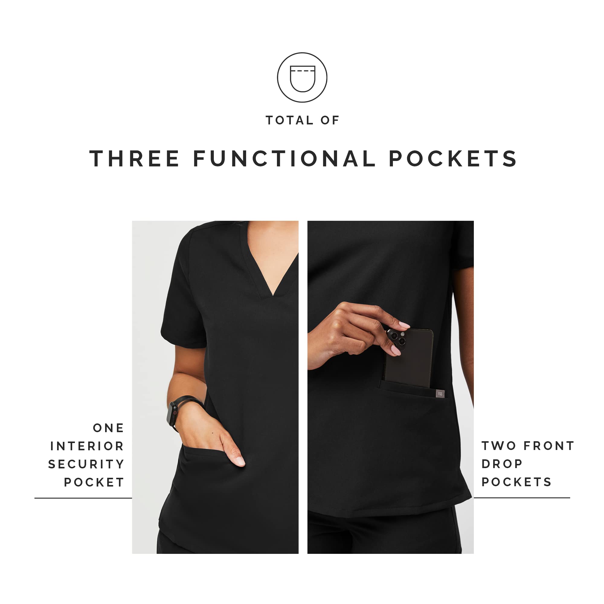 Figs Casma Three-Pocket Scrub Top For Women - Black, L