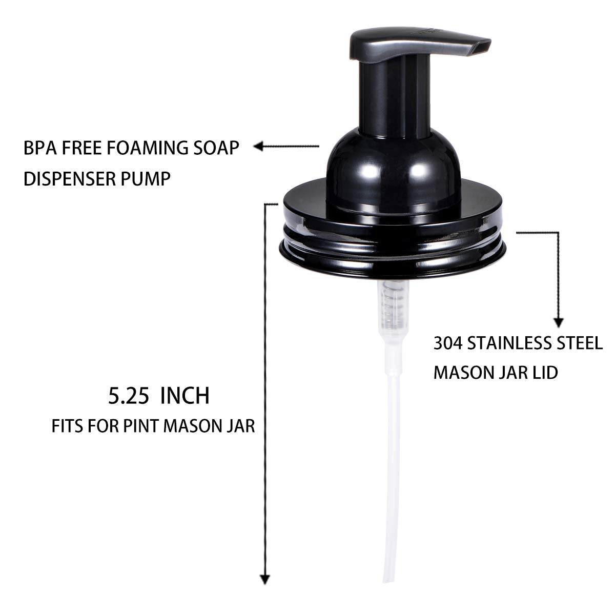 SheeChung Mason Jar Foaming Soap Dispenser Lids - Black, 2 Pack, for Standard Mouth Jars, Perfect for Hand Sanitizer and Facial Cleansing Foam