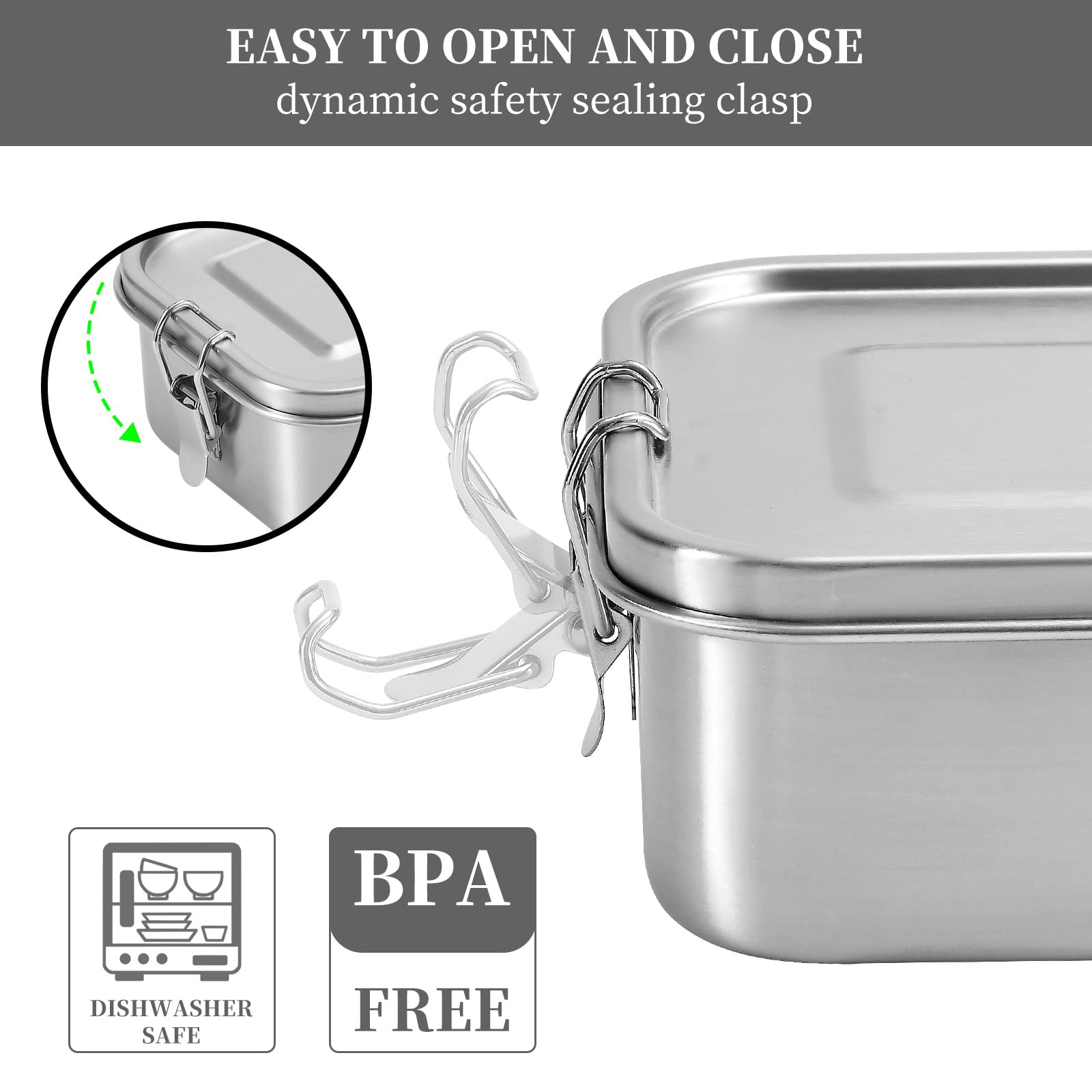 Uptrust Leak Proof Stainless Steel Bento Container For Lunch,Bento Lunch Box For Kids Or Adults, 3 Compartment Packing Box For M