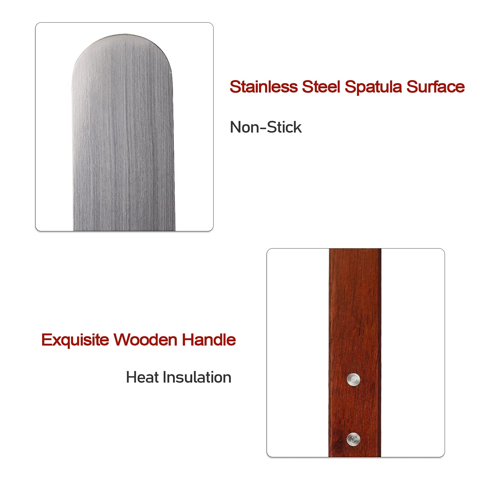 Lilithye Stainless Steel Crepe Spreader and Spatula Kit - 5" & 7" Spreaders, 12" Spatula, Wood Handle, 3 Pcs