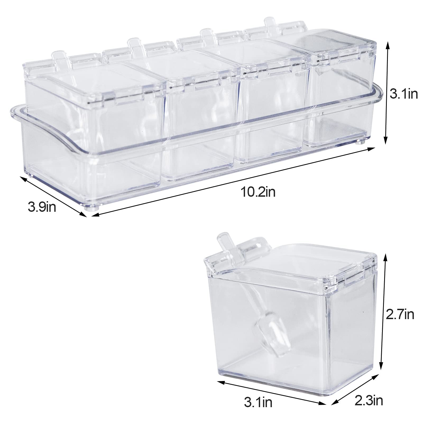 XINGWANG 2 Pieces of Kitchen Transparent Seasoning Box, Spice Jar, Plastic Storage Container, with Lid and Spoon