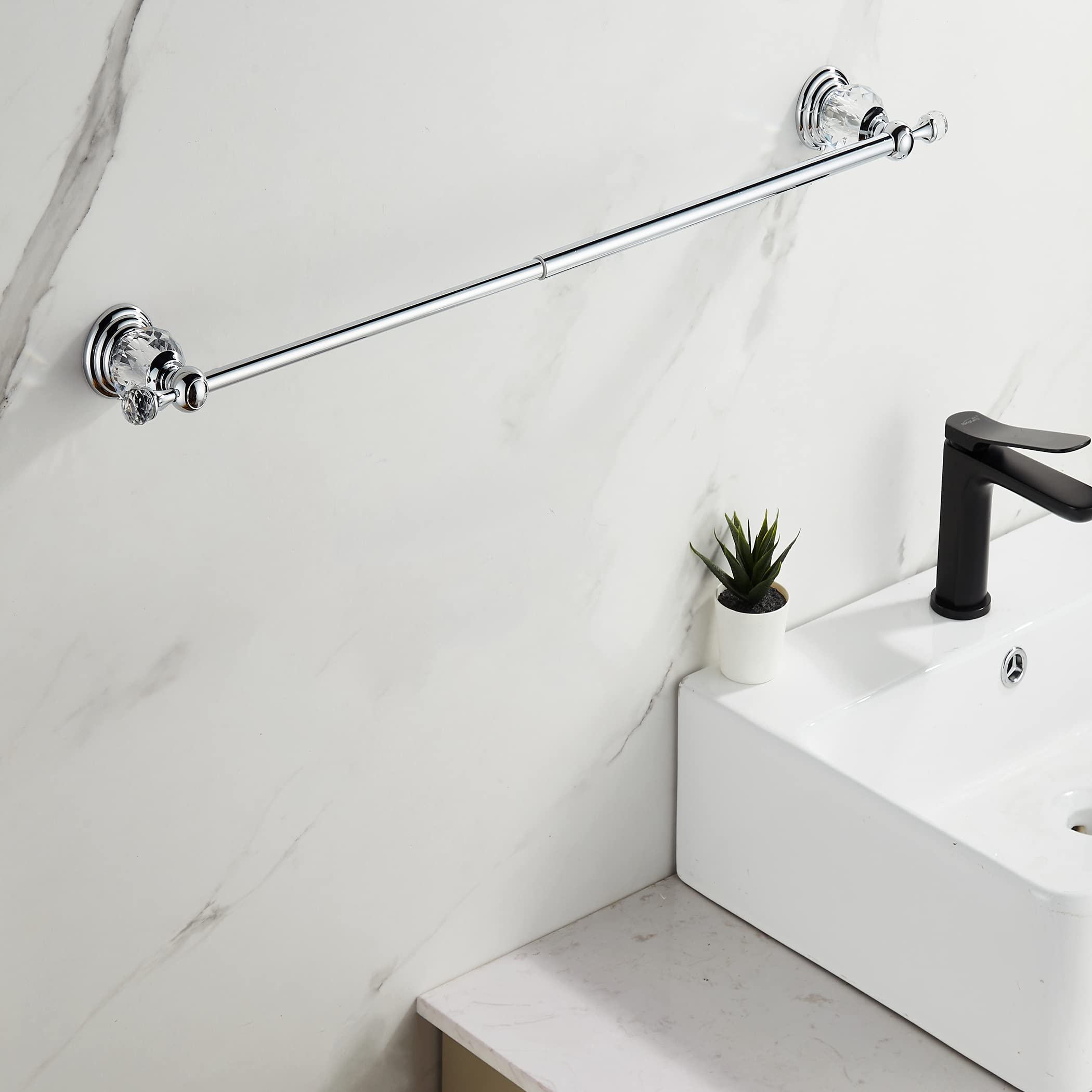 Wolibeer Crystal Towel Bar,Chrome Towel Holder Adjustable Towel Rack Rod Expandable Stainless Steel Bathroom Accessories Wall Mo