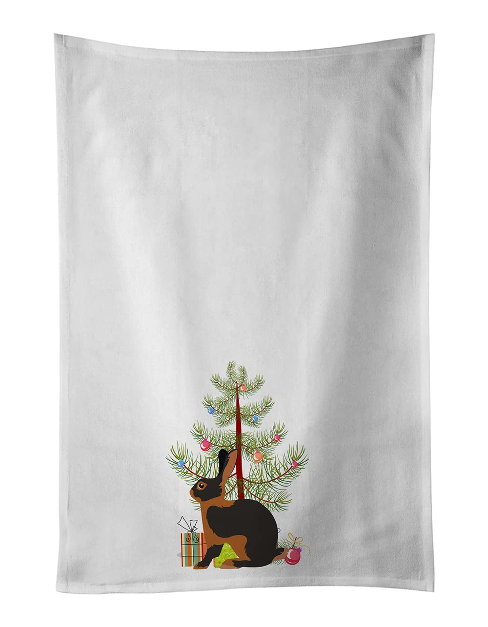 Tan Rabbit Christmas White Kitchen Towel Set of 2