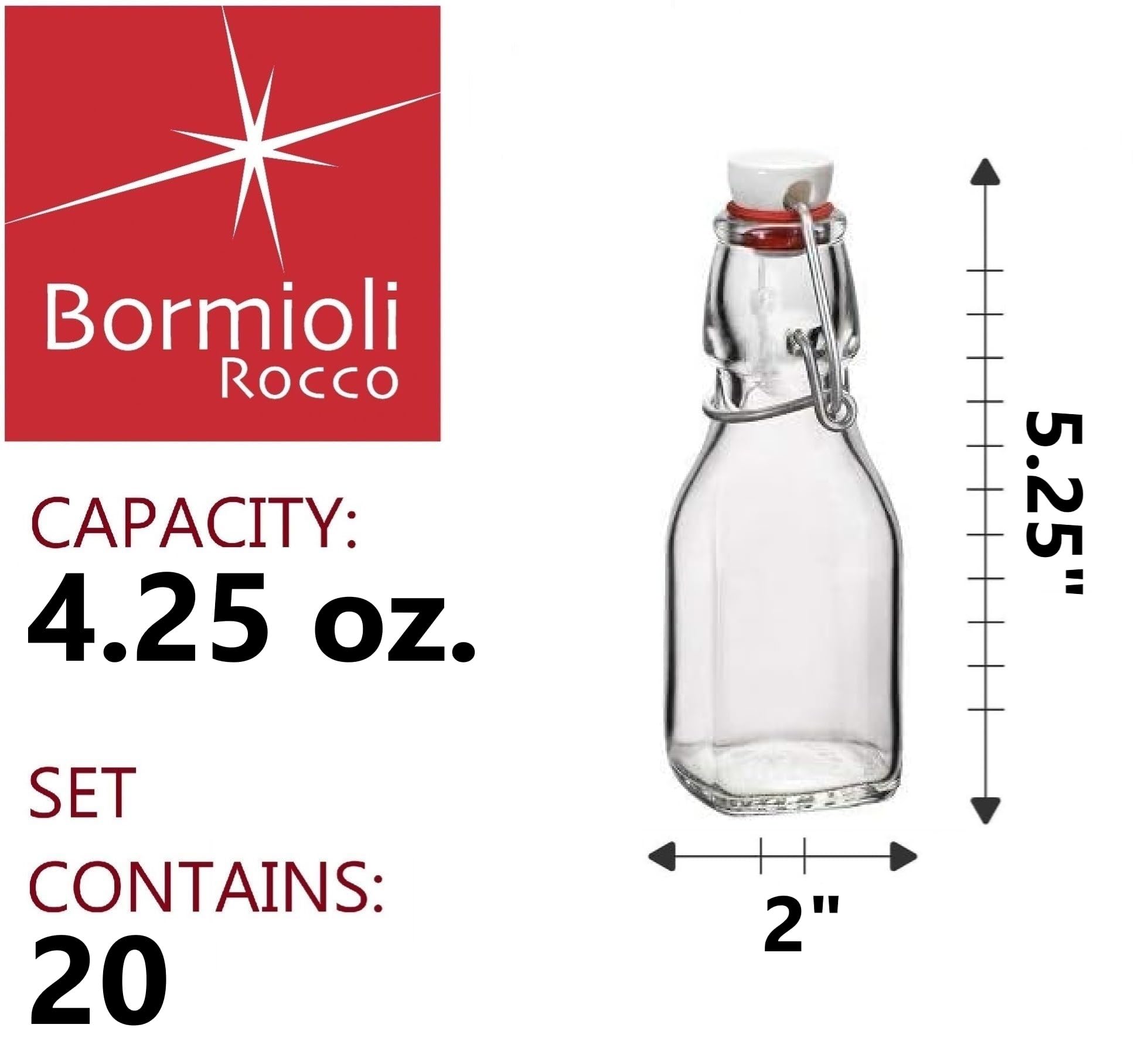 Bormioli Rocco Swing Bottle, 12.5CL (4.25 oz), Clear Glass, Set of 20, Model 314733MB4321990