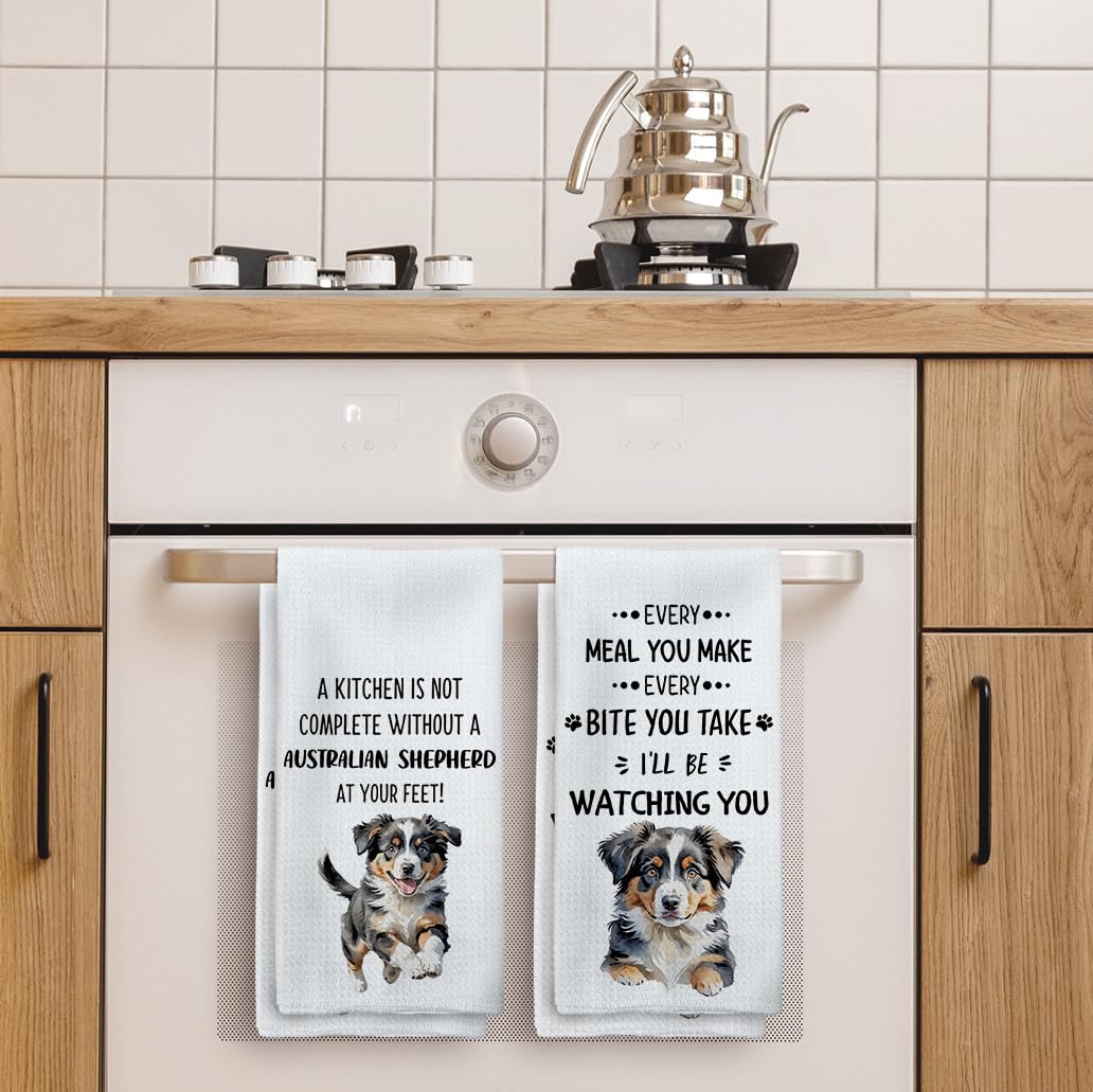 Tzhim Australian Shepherd Kitchen Towels Set Of 2, Australian Shepherd Gifts, Australian Shepherd Decor Hand Towels, Australian