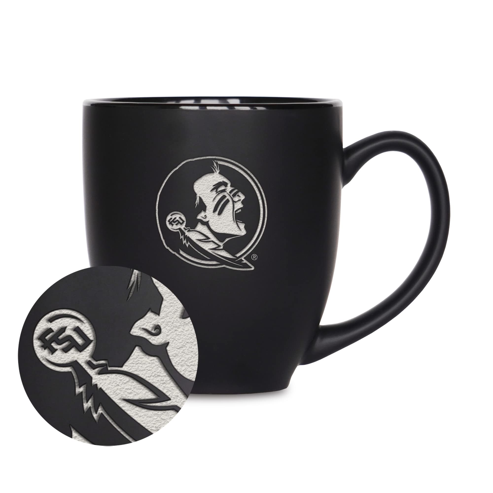 Rico Industries NCAA Florida State Seminoles Main 15oz Laser Engraved Matte Black Ceramic Bistro Mug - For Hot or Cold Drinks