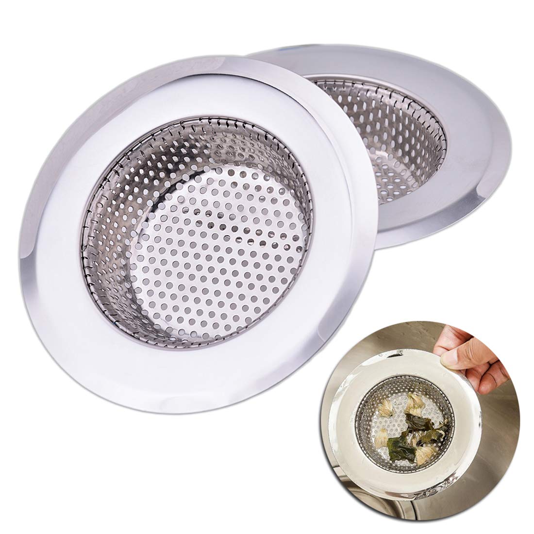 CORNERJOY 4.5 Inch Diameter Rim Heavy Duty Stainless Steel Kitchen Sink Basket Strainer  Large (Pack of 2)