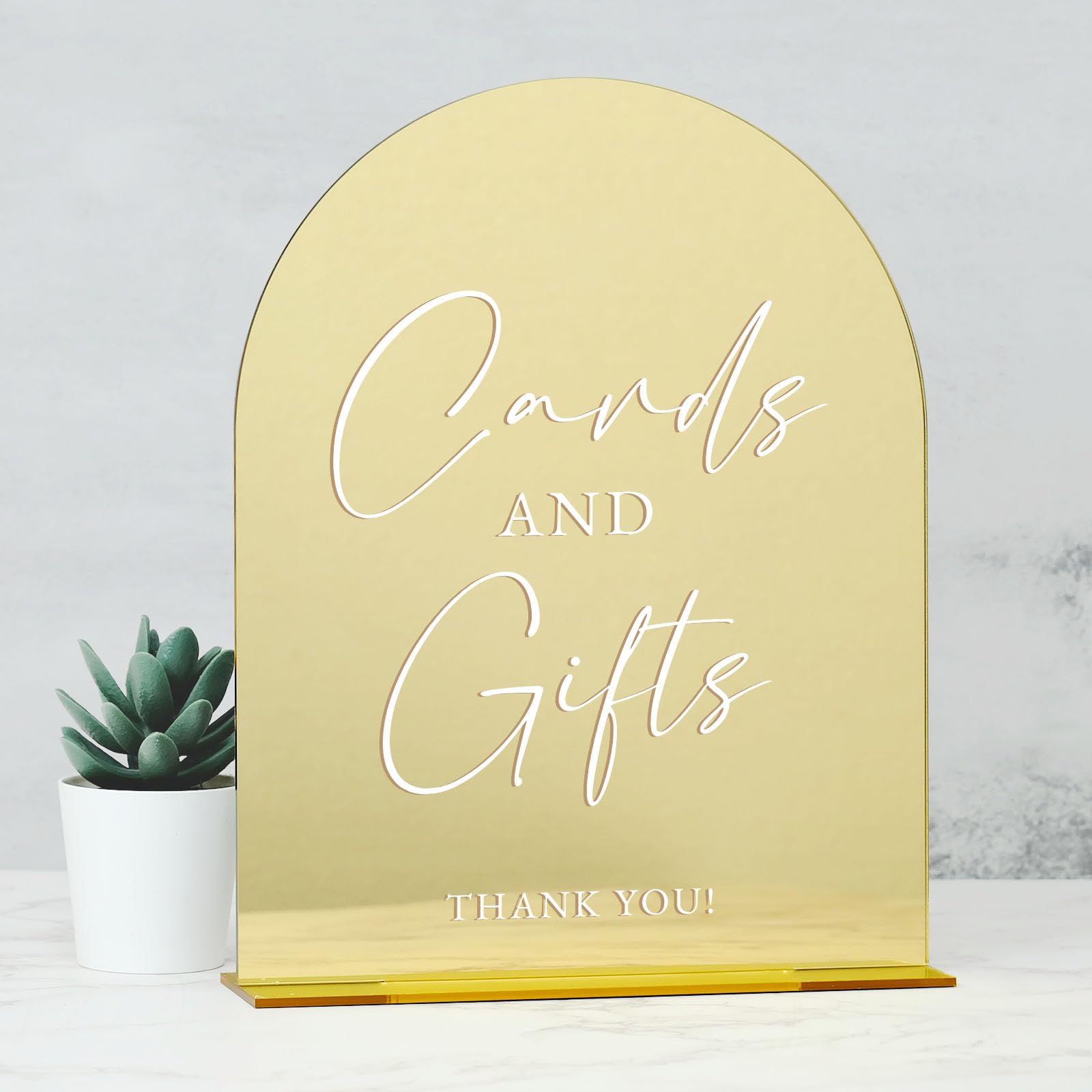 Cards and Gifts Sign with Stand- 8x10 Gold Mirror Acrylic Wedding Sign and Base,1/8 Thick | Modern Calligraphy White Lettering A