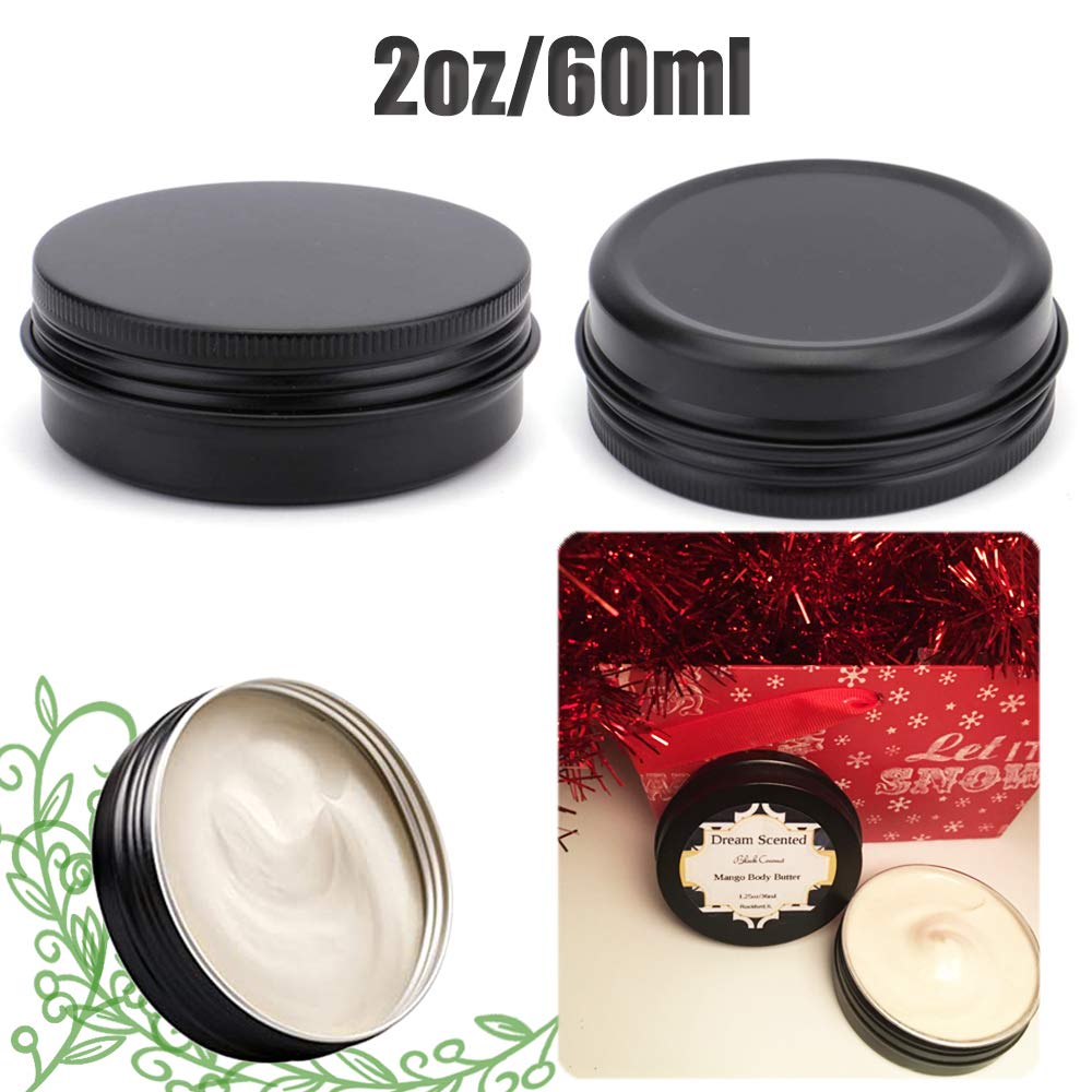 12 Pack 2 Oz Aluminum Tin Jar 60 Ml Round Refillable Containers,Black Aluminum Cosmetic Sample Containers With Screw Lid For Spi