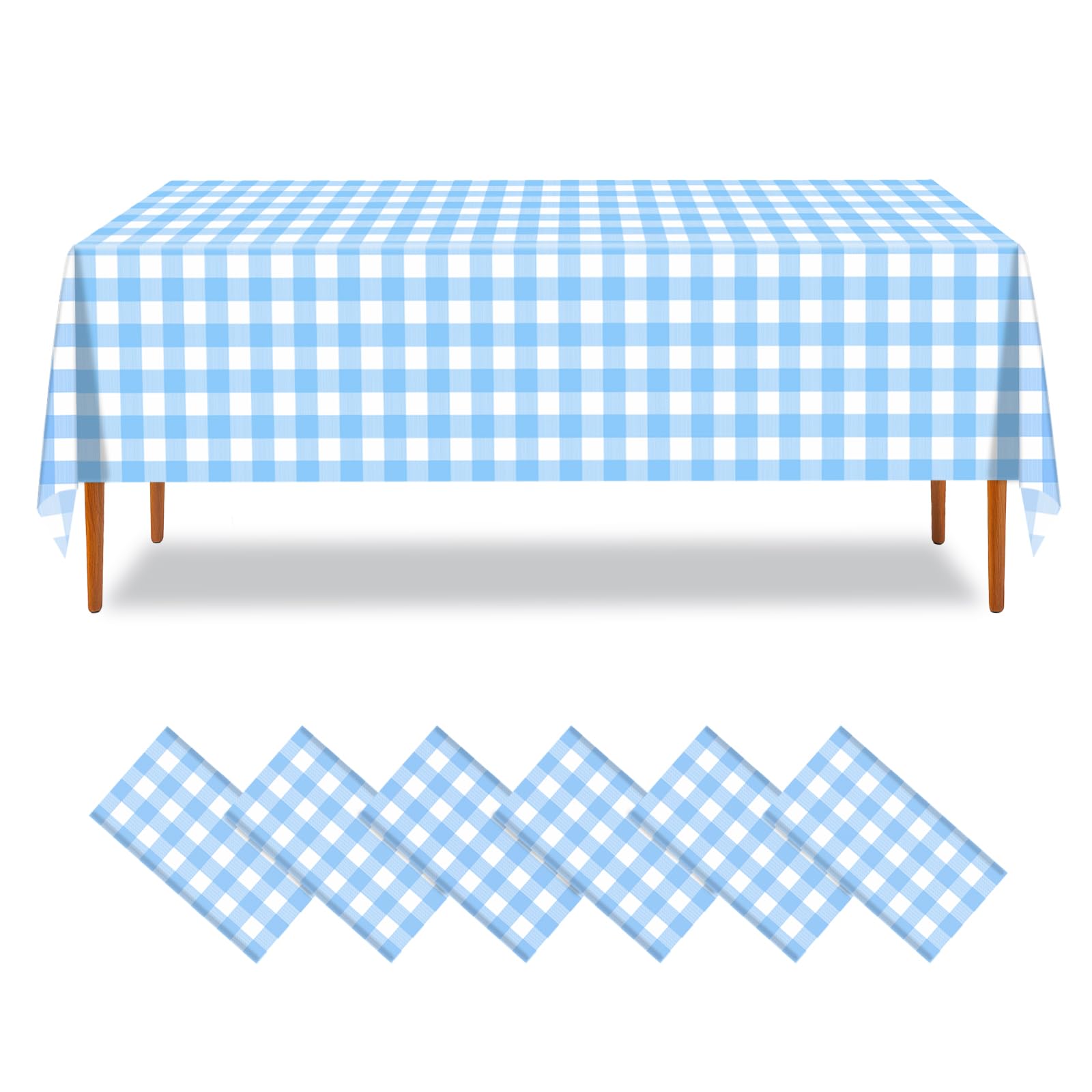 ZHIAXTON 6 Pack Blue Gingham Tablecloth,54 X 108 Inch Disposable Plastic Blue and White Tablecloth,Waterproof Rectangular Light 
