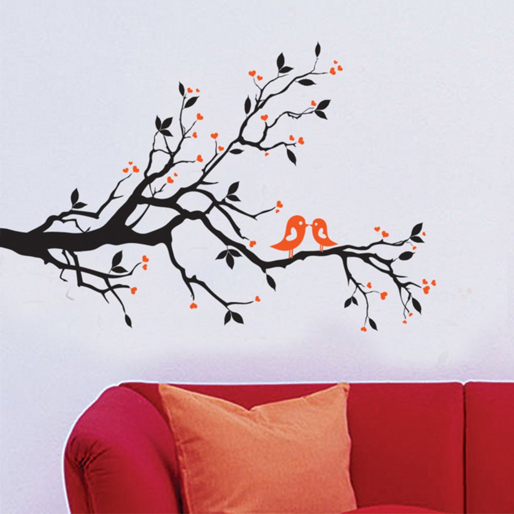Decals Design Stickerskart Wall Stickers Black Branch With Lovely Birds (Wall Covering Area: 130X90Cm,Product Dimensions: 50X70C