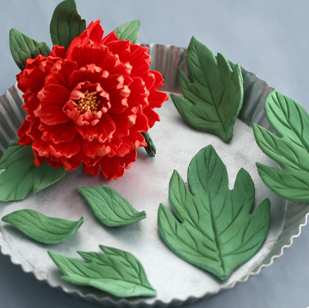 Kalaien 8Pcs Sugar Paste Leaf Veiners Fontant Mold Fondant Silicone Leaf Rose/Peony/Lily 3D Craft Tool