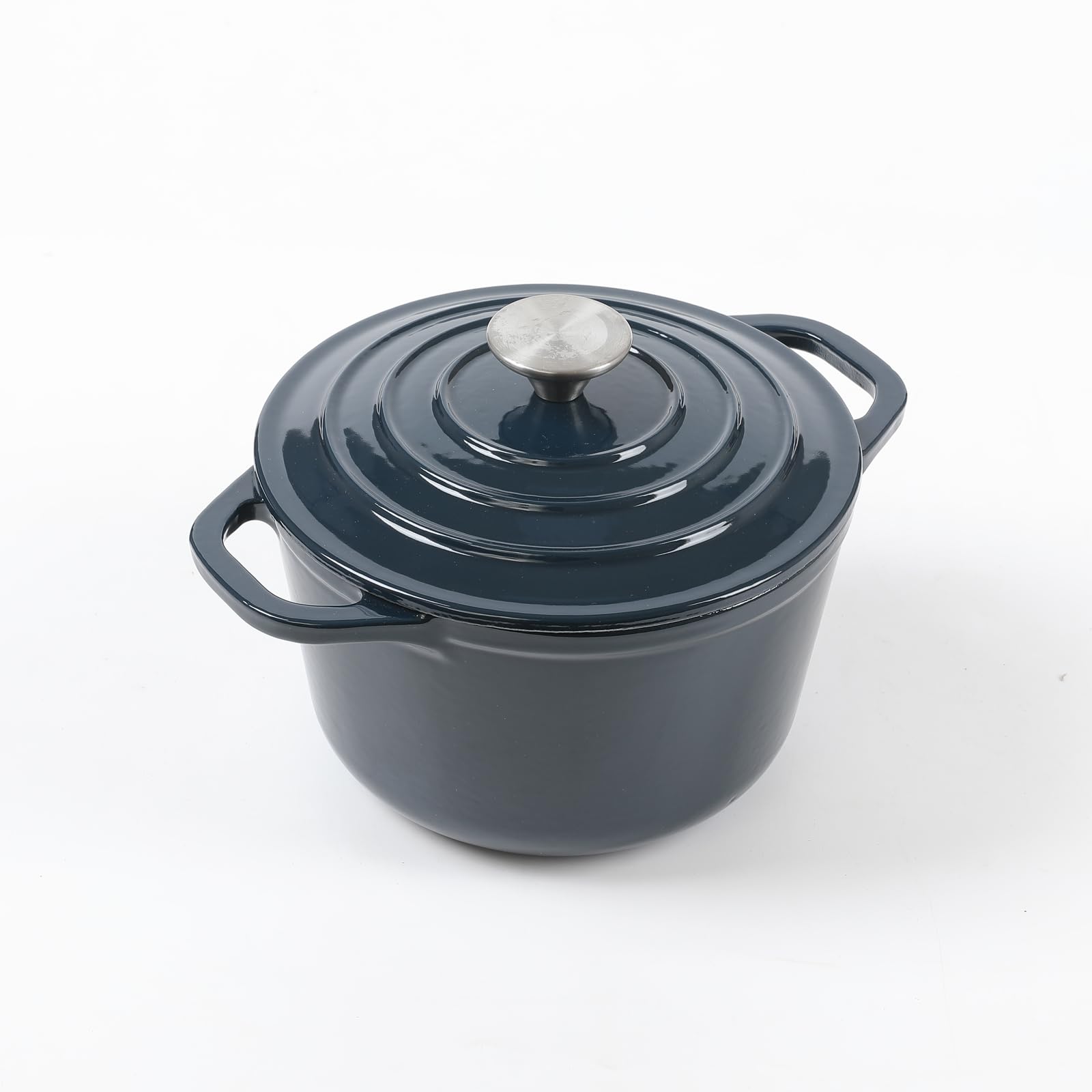 HAWOK Enameled Cast Iron Dutch Oven with Lid, 1.5 Quart Deep Round Dutch Oven with Dual Handles, Navy Blue
