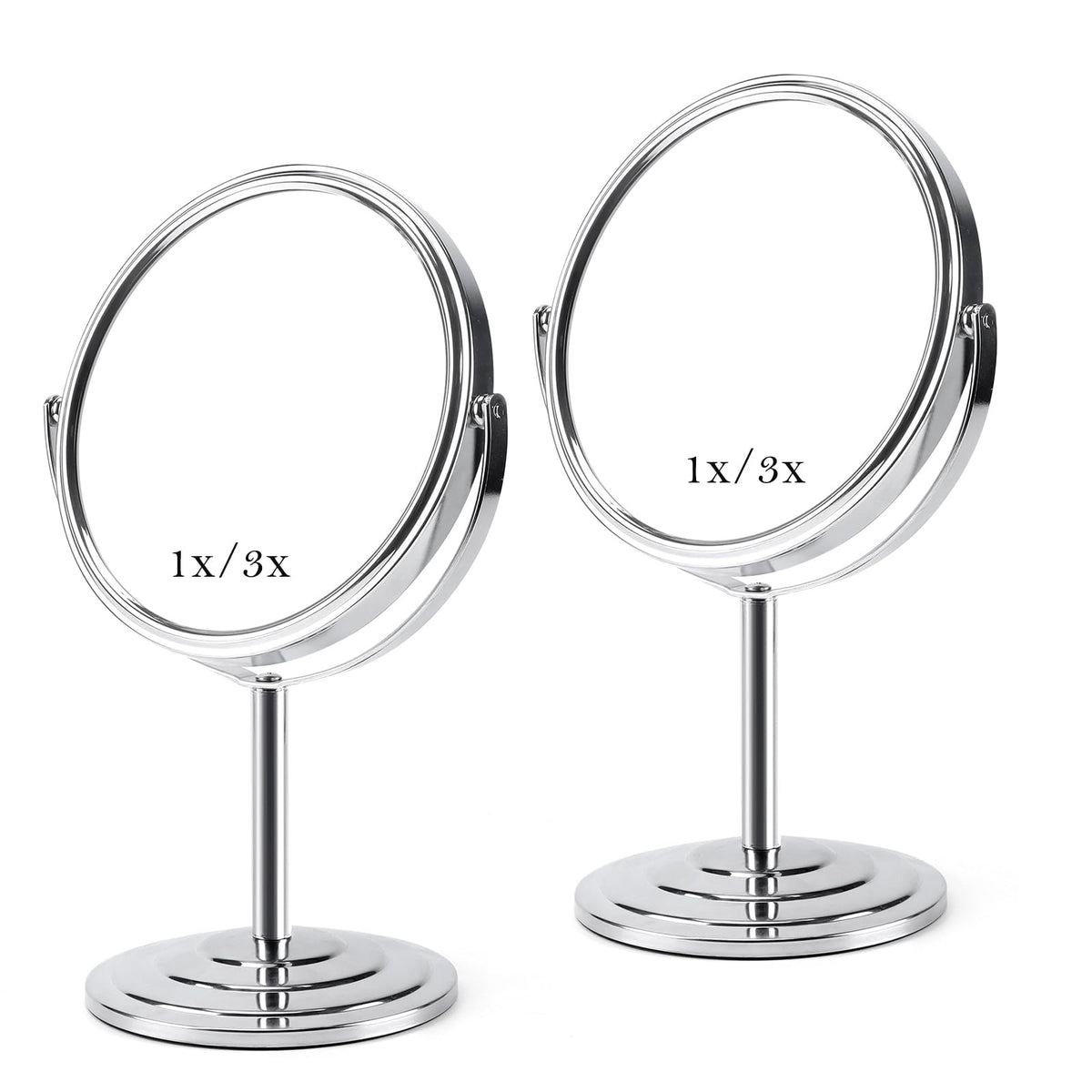 Schliersee Magnifying Makeup Mirror Set Of 2, Double Sided 7 Inch Swivel 1X/3X Magnification Standing Table Vanity Mirror For Dr