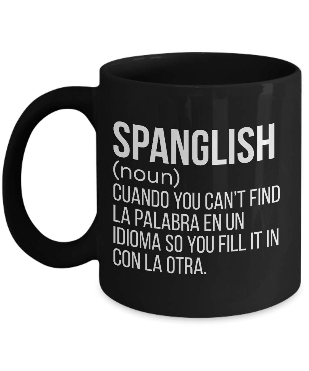 Spanglish Mug, Mexican Coffee Mugs, Spanish Ceramic Travel Mug, Puerto Rico