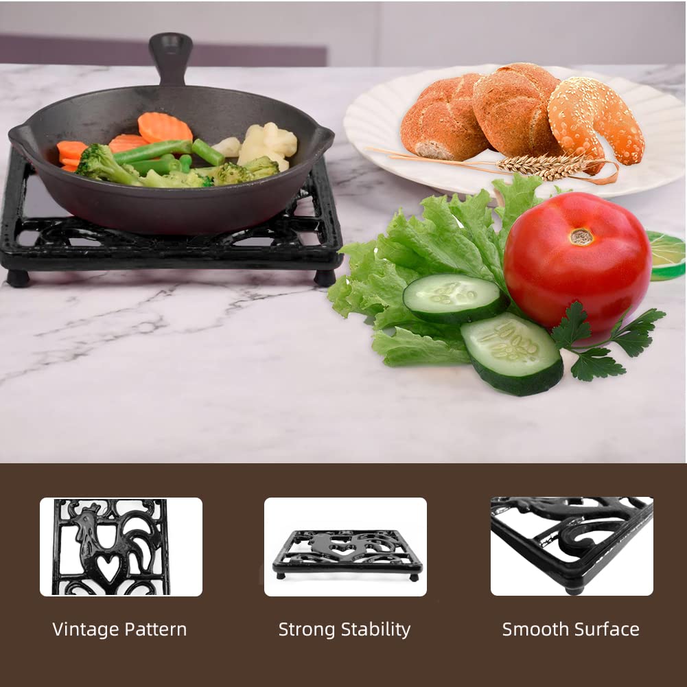 Minluful Vintage Square Cast Iron Trivet - Metal Trivet For Hot Dishes, Heat Resistant Trivet Mat For Kitchen Countertop Hot Pot