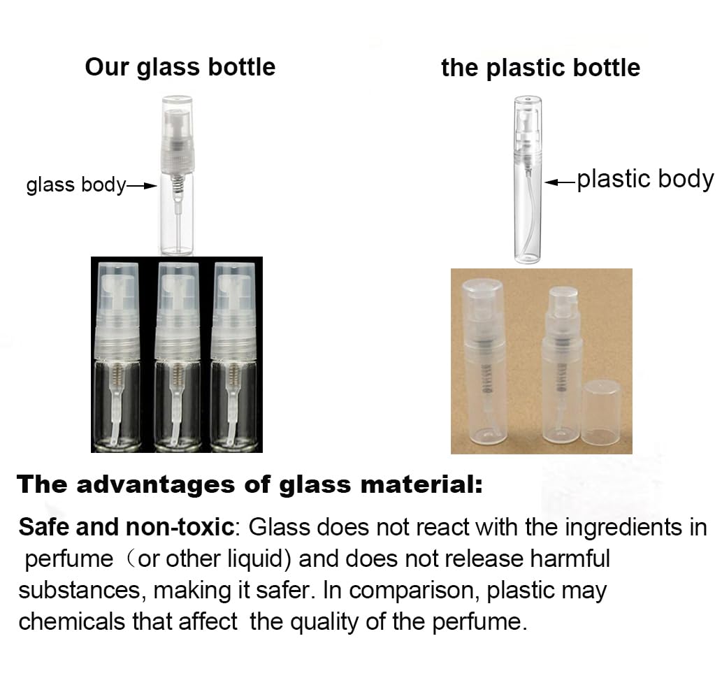 Elfenstal- 10pcs Mini Clear 3ml 1/6OZ Atomizer Fine Mist Empty Glass Bottle Spray Refillable Fragrance Perfume Scent Sample Bottle 1pc Clean Cloth for Travel Party Makeup Tool 2pcs Free 3ml Pipette