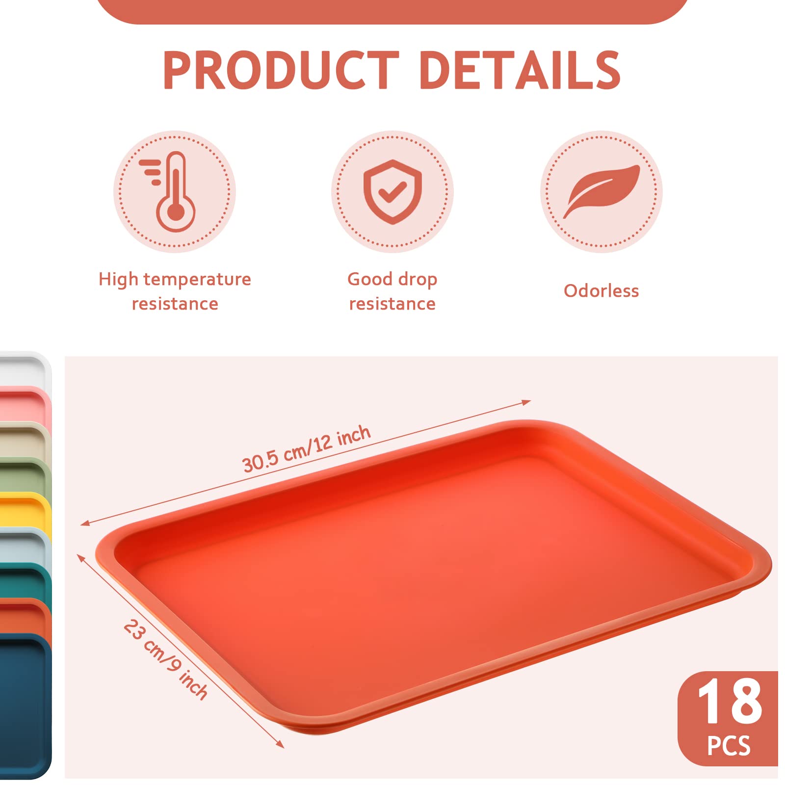 18 Pcs Plastic Fast Food Trays Bulk Colorful Restaurant Serving Trays Cafeteria Trays Grill Tray School Lunch Trays Rectangular