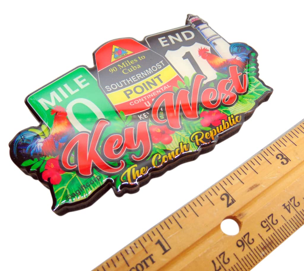 Key West Florida Magnet Conch Republic Souvenir Vacation Memory Fridge D?cor with Southernmost Point and Mile 0  3 1/2 Inch Long