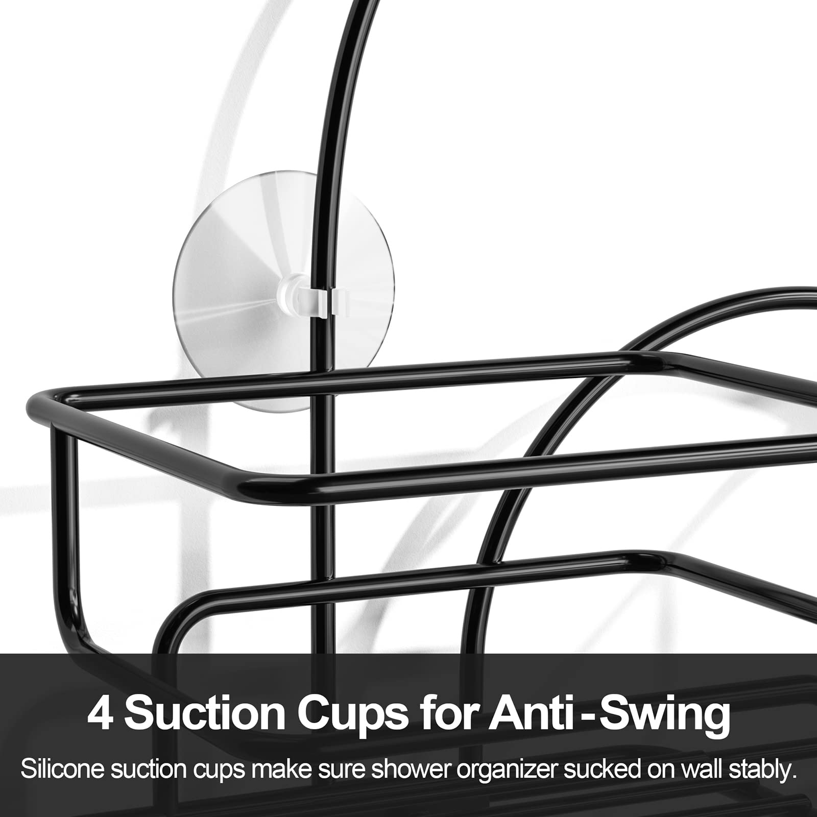 Sriwatana Shower Caddy Hanging Over Head, Bathroom Shower Organizer Shower Rack Holder With Hooks For Razors - Black