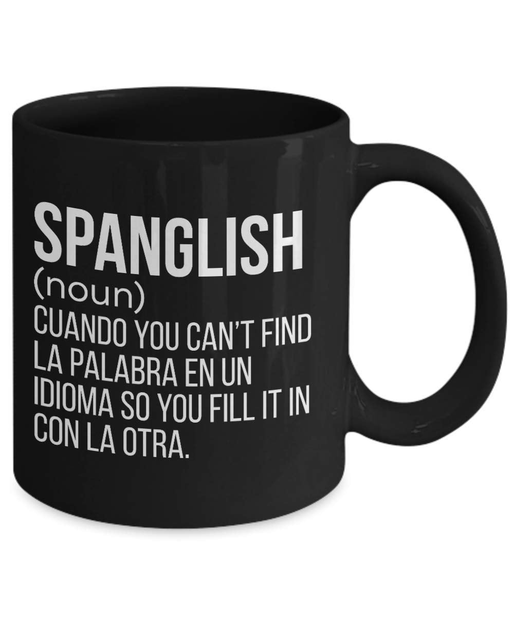 Spanglish Mug, Mexican Coffee Mugs, Spanish Ceramic Travel Mug, Puerto Rico
