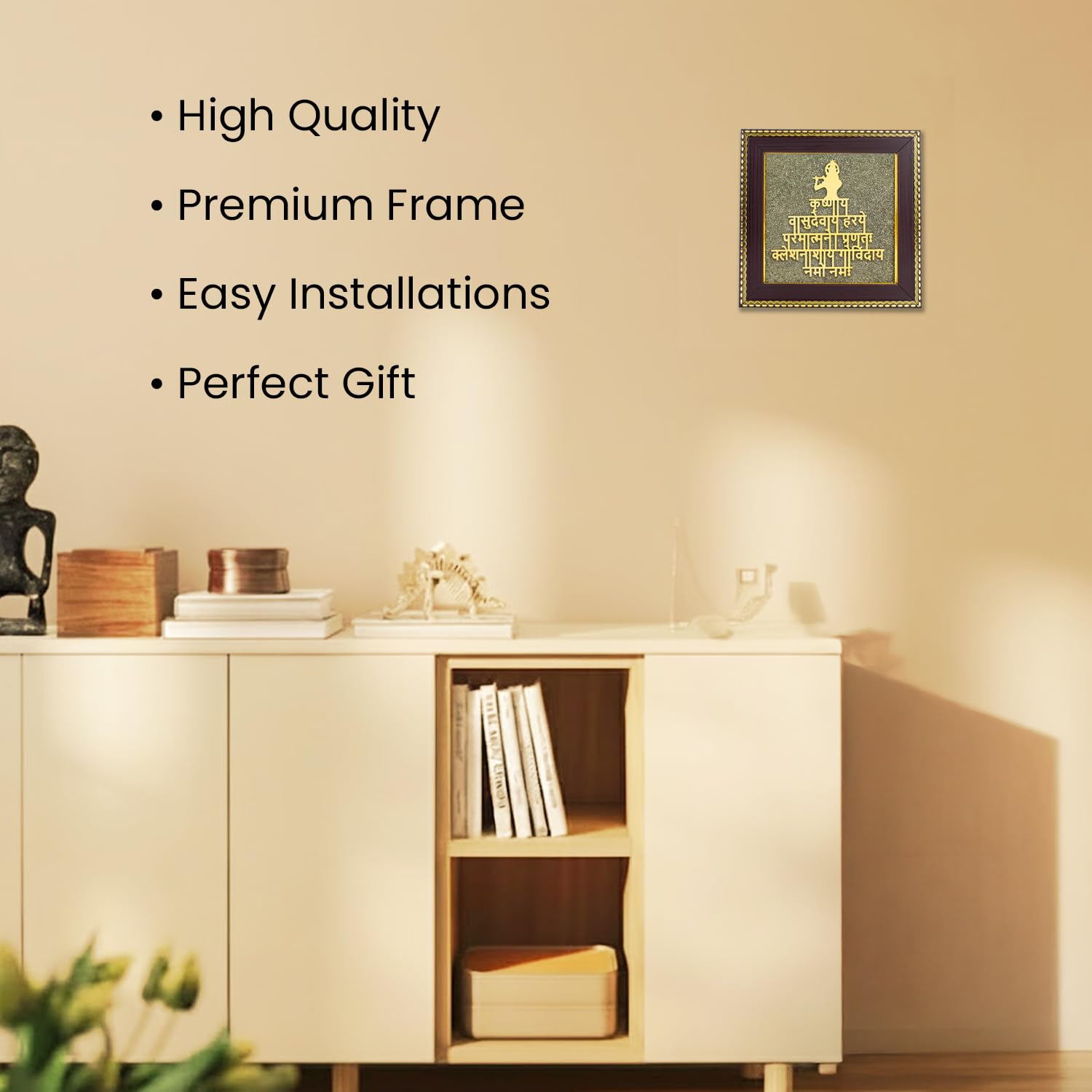 Astrotalk Shree Krishna Maha Mantra on Pyrite Frame | Krishna Photo Frame for Home Decor | Vastu Items for Home & Office Table Decoration Items | Divine Gift for Man & Woman