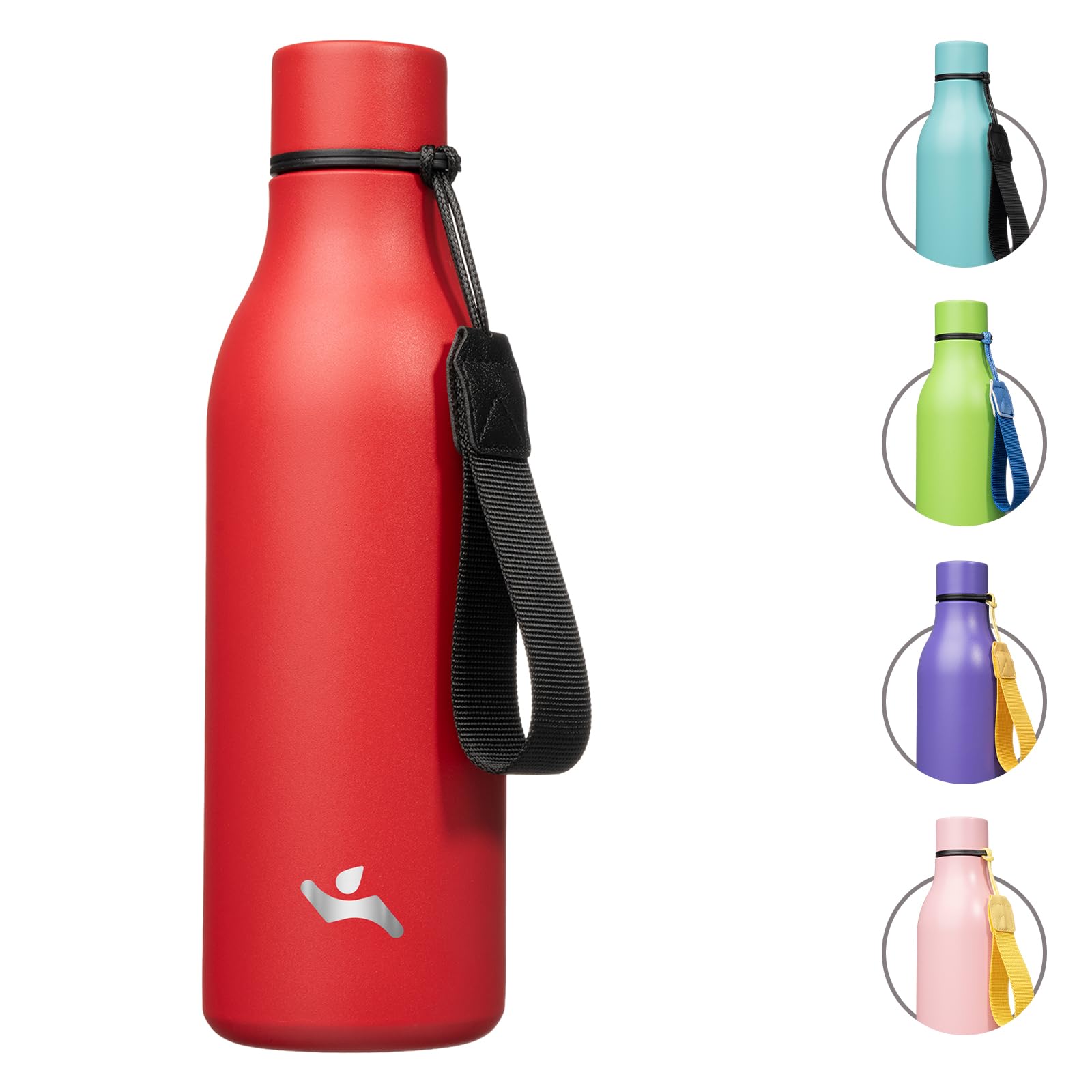 Konokyo Insulated Water Bottle with Strap,18 oz Double Wall Stainless Steel Vacuum Bottles Metal Water Flask,Red