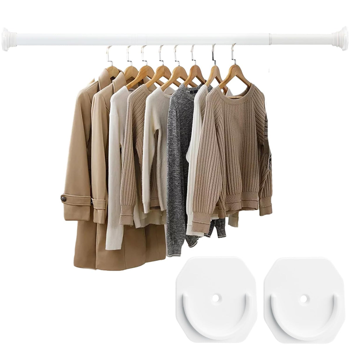 Dwelspire Closet Rod - 30-64 Inches, No Drilling Closet Rod Extender Hanging - White Adjustable Clothes Hanging Bar, For Closet,