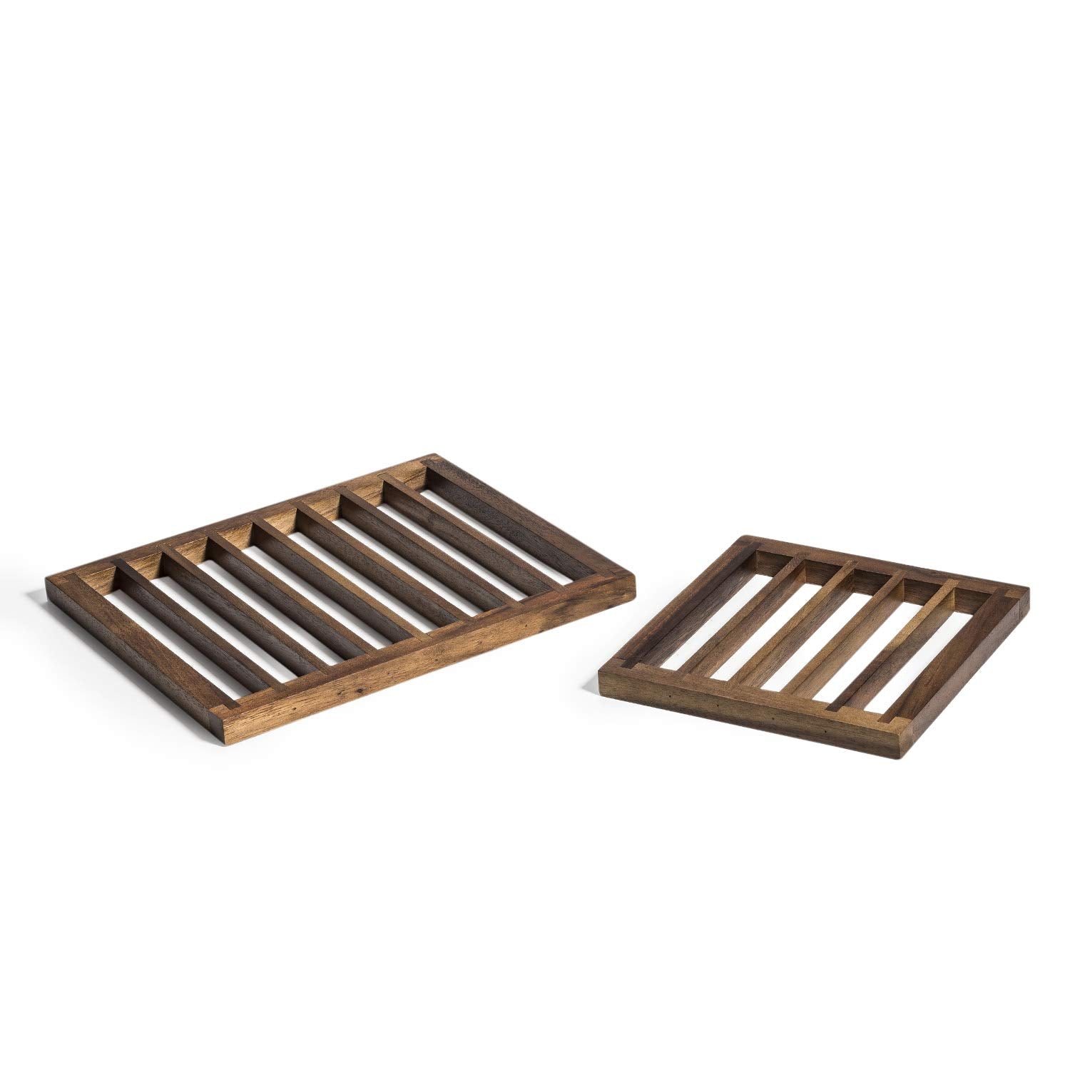Kalmar Home Acacia Wood Trivets, Set Of 2-8'' X 8'' And 12.5'' X 10'' - Protects Countertops - Environmentally Friendly