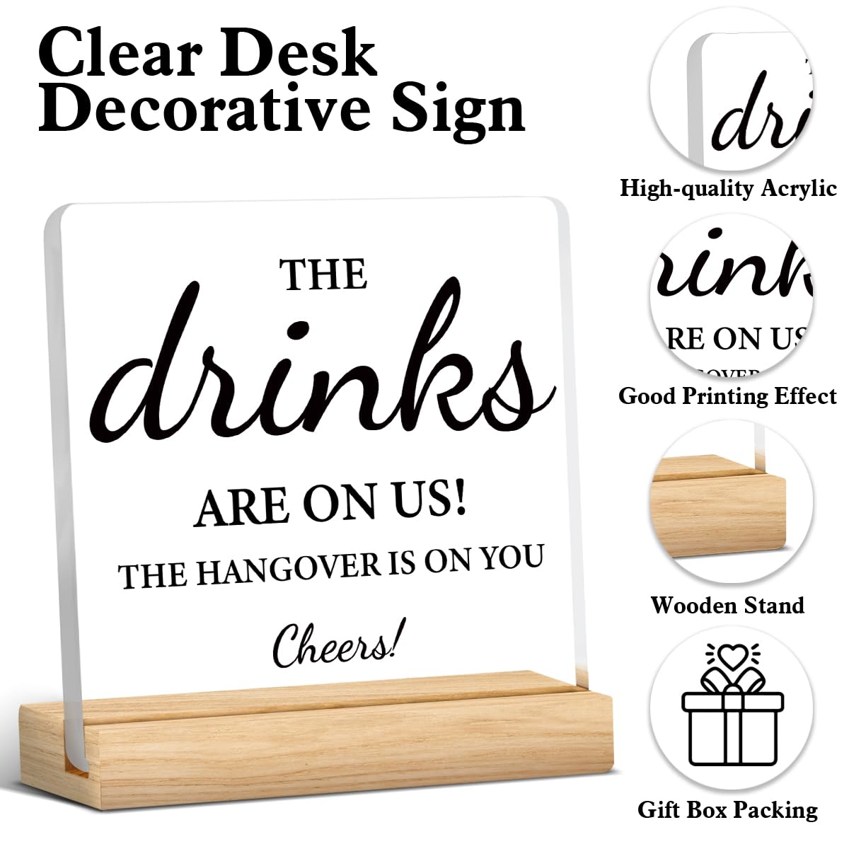 Wedding Table Decor, Wedding Open Bar Decorations, The Drinks are on Us Wooden Sign, Romantic Clear Desk Decorations Acrylic Sig